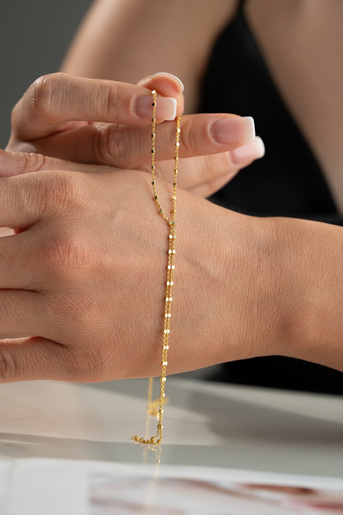 Cube Chain Hand Harness Bracelet in Gold