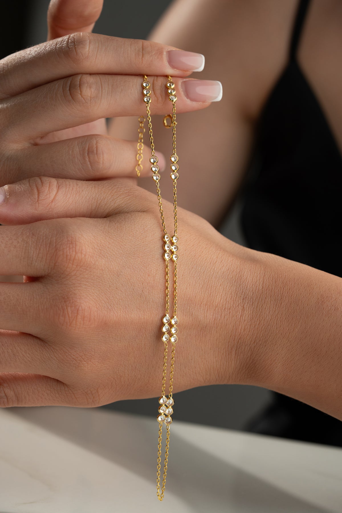 Bezel Crystal Cluster Hand Chain Bracelet