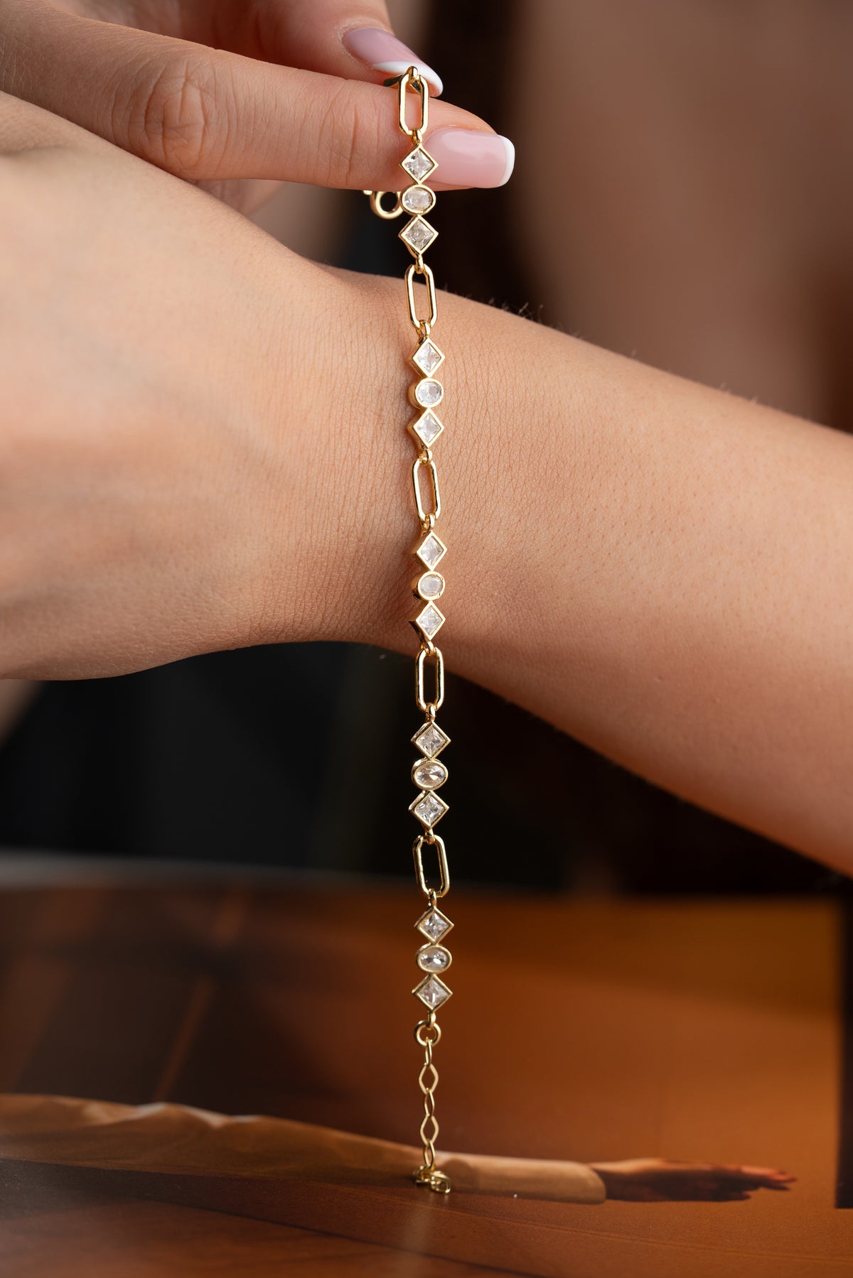 Geometric Crystal Station Bracelet in Gold