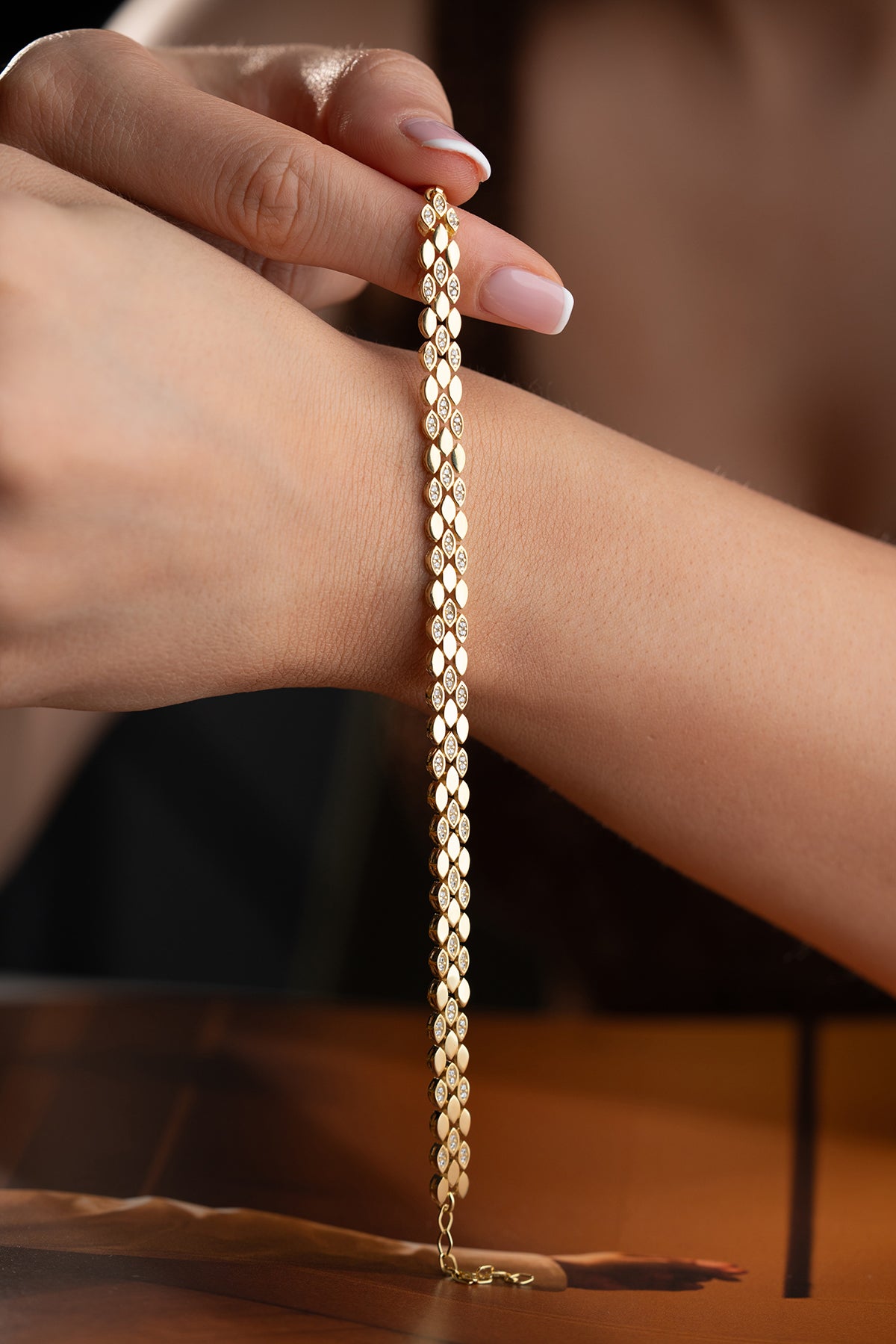 Woven Pave Link Bracelet in Gold