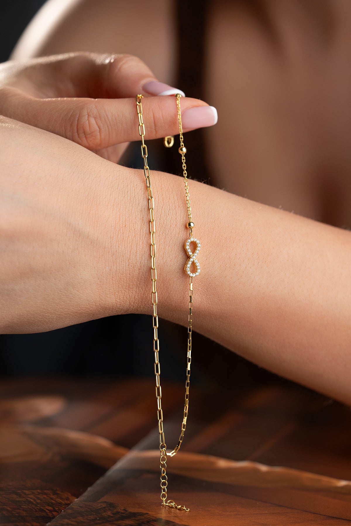Infinity Double Chain Bracelet in Gold
