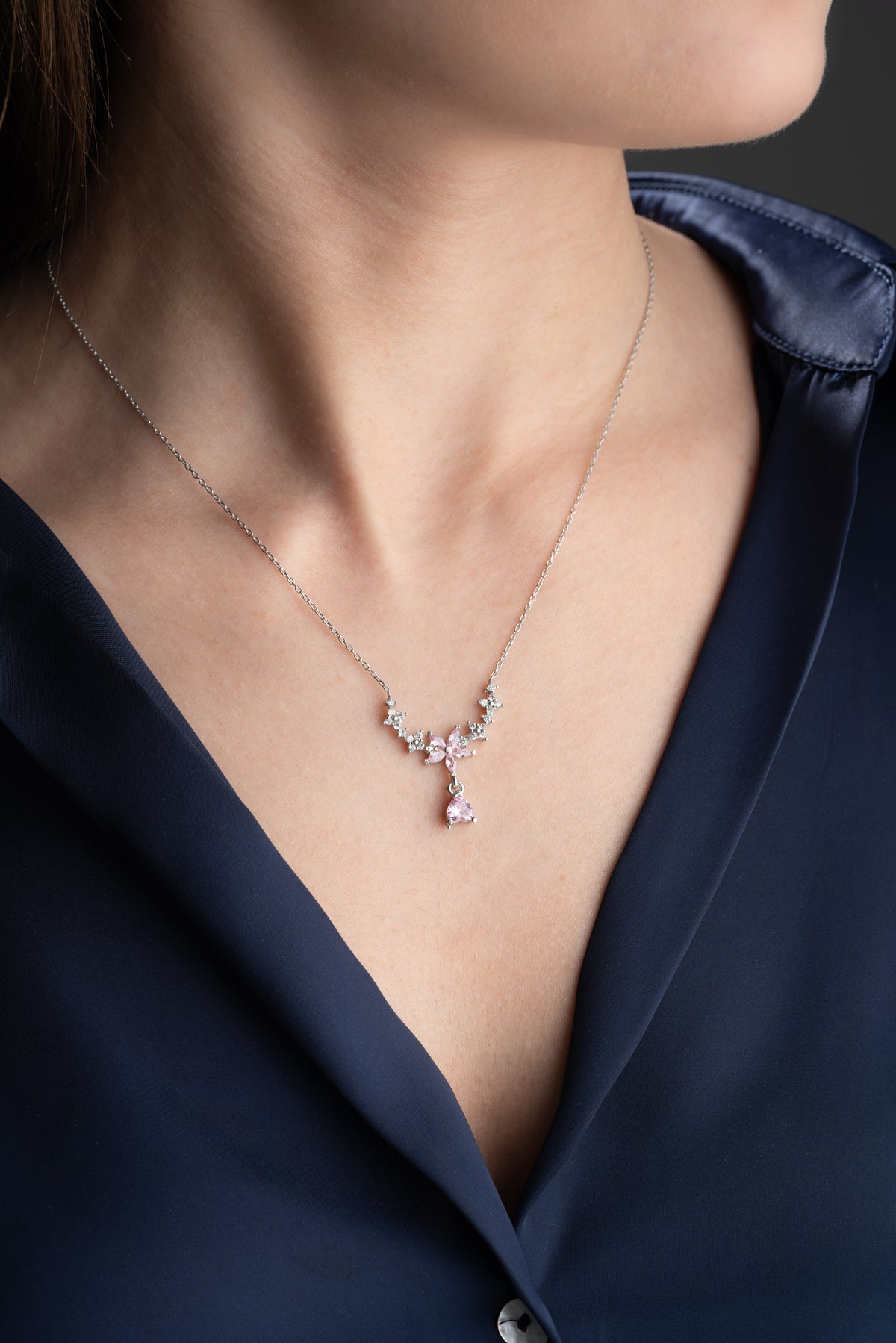 Pink Lotus Flower Drop Necklace