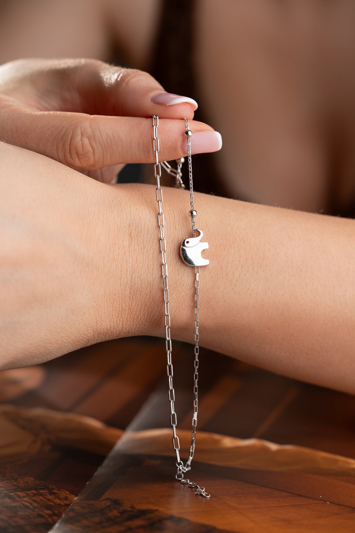 Double Chain Elephant Charm Bracelet
