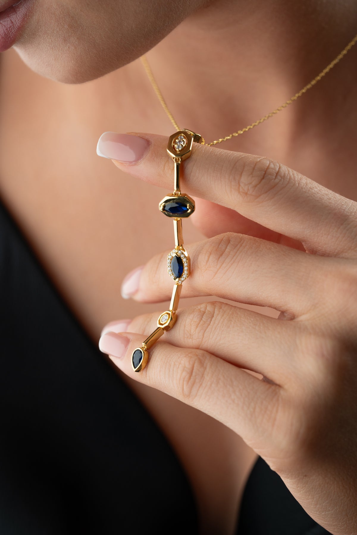 Sapphire Crystal Linear Drop Necklace