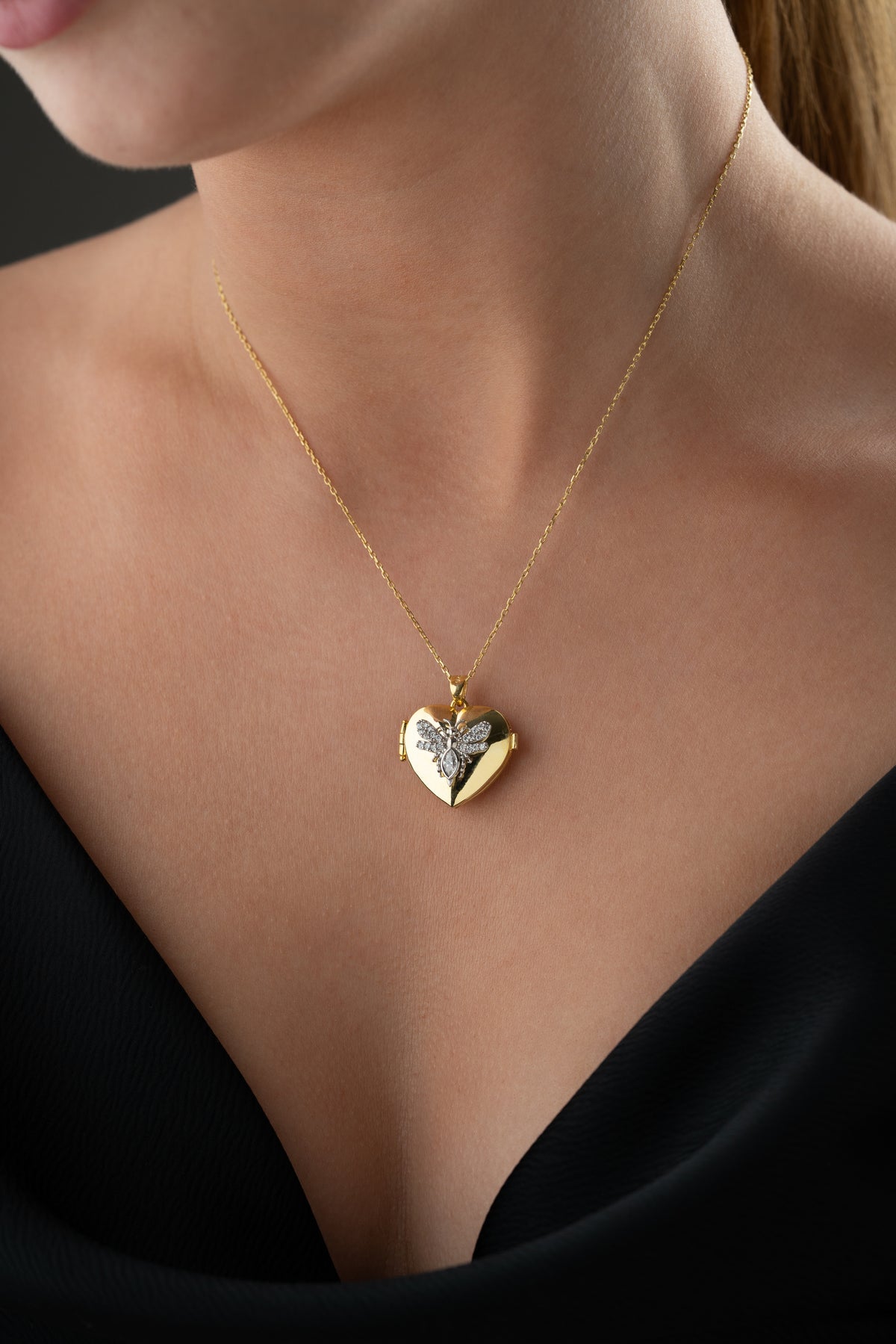 Bee Heart Locket Necklace
