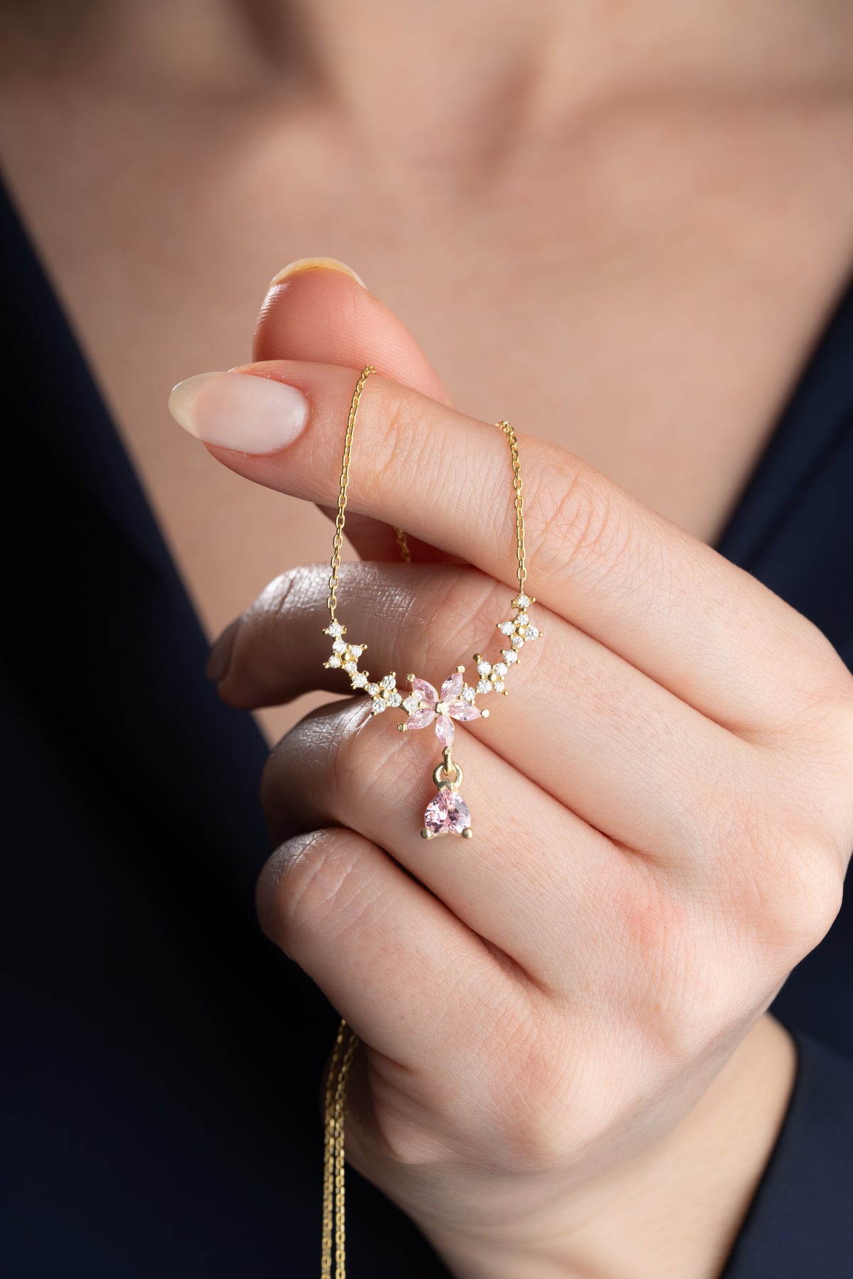 Pink Lotus Flower Drop Necklace