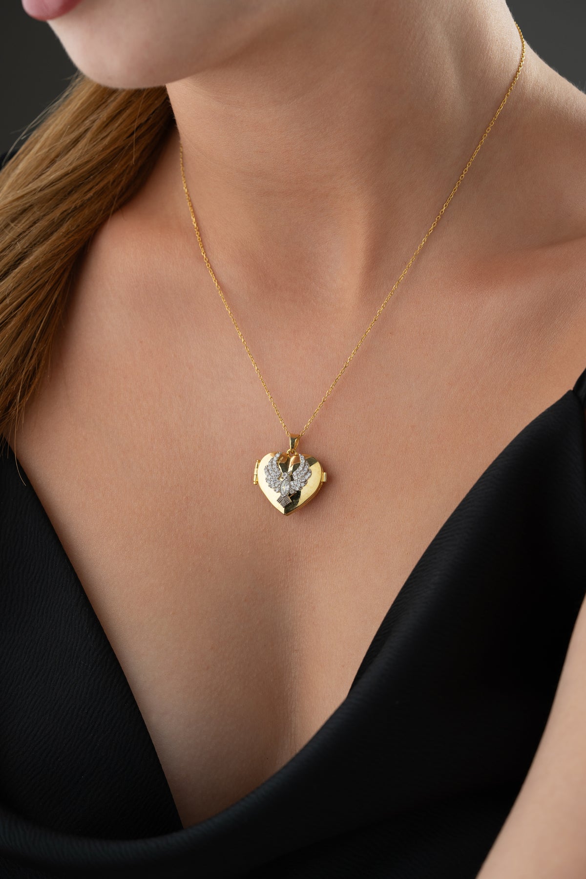 Angel Wings Heart Locket Necklace