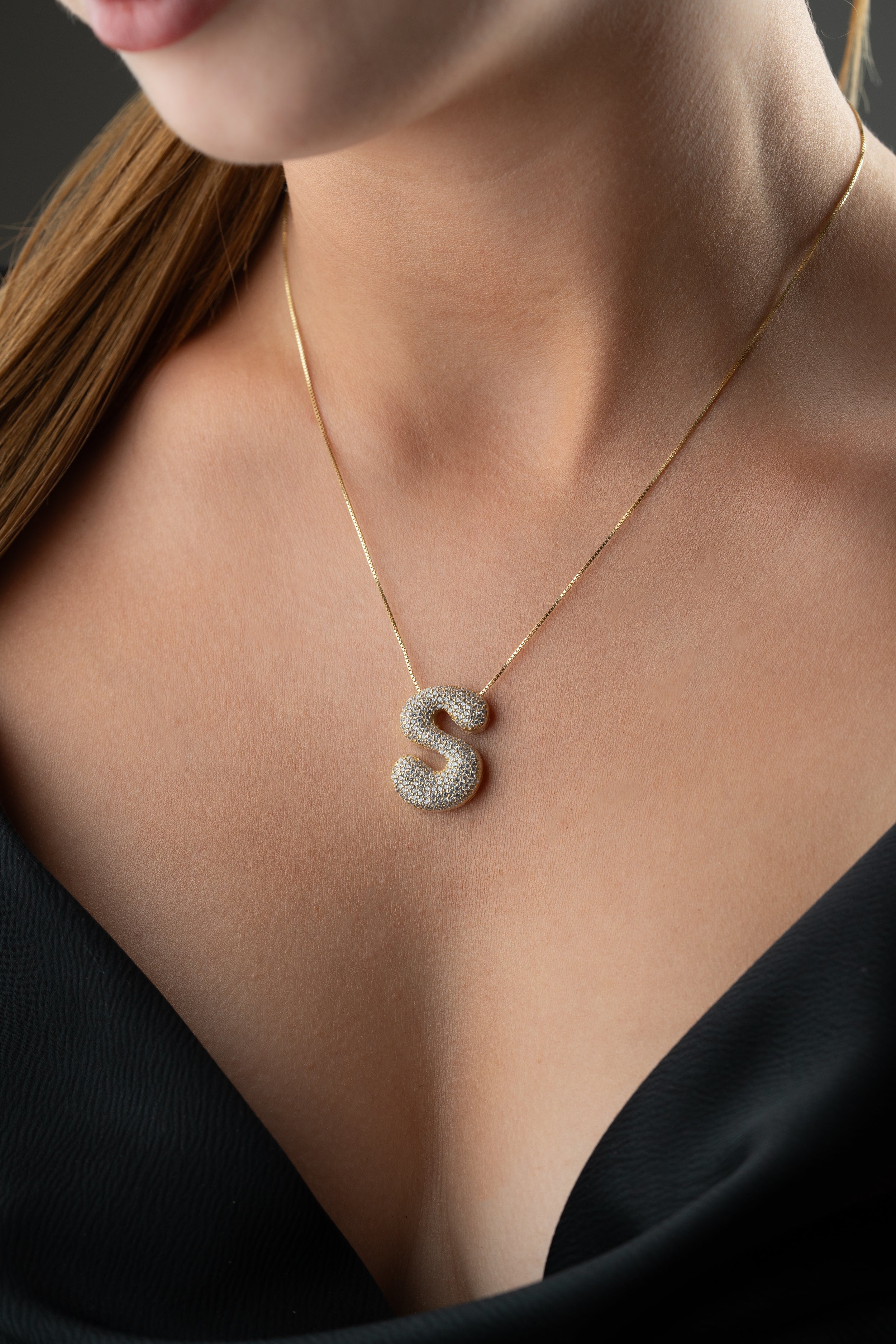 3D Pave Bubble Letter Name Necklace