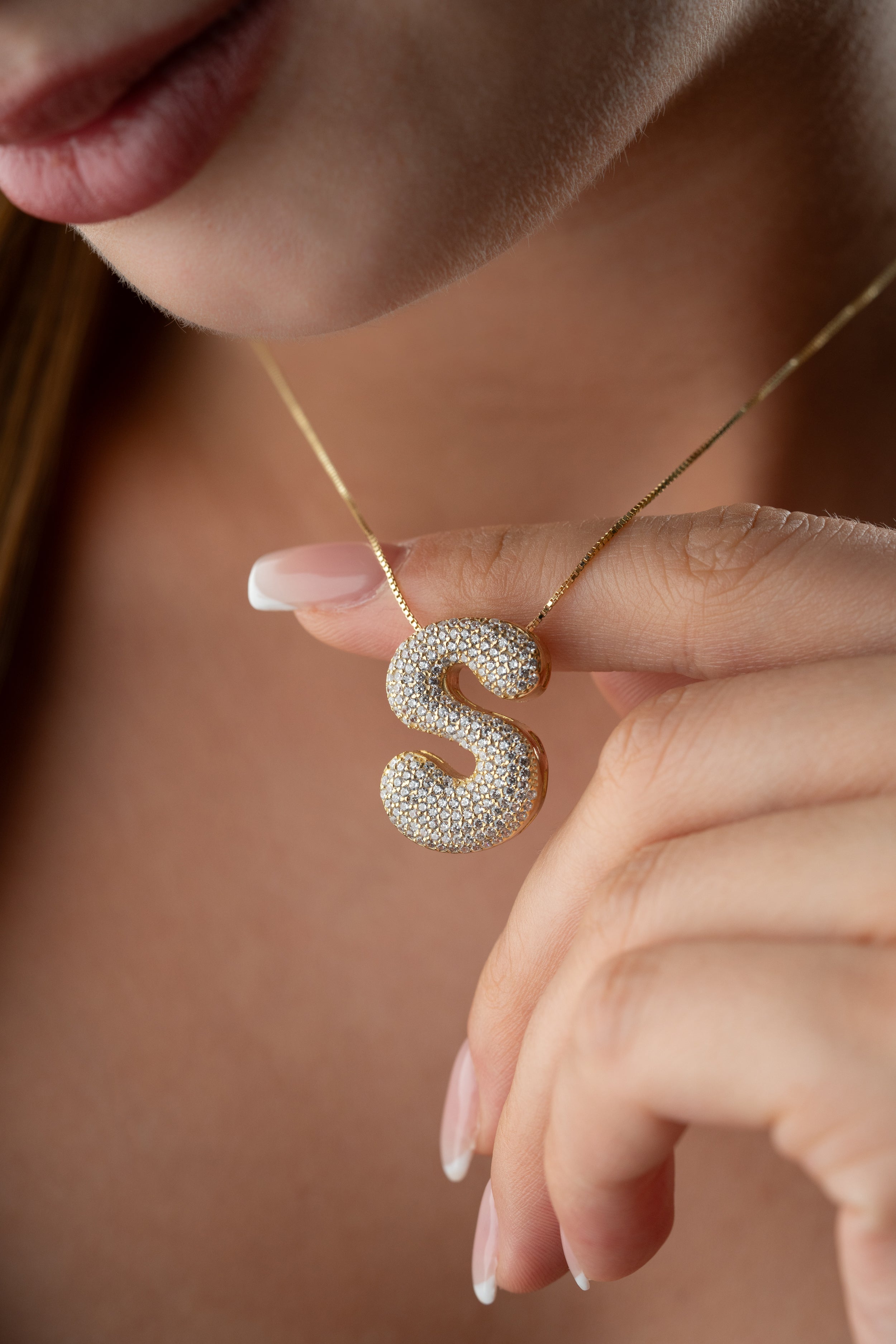 3D Pave Bubble Letter Name Necklace