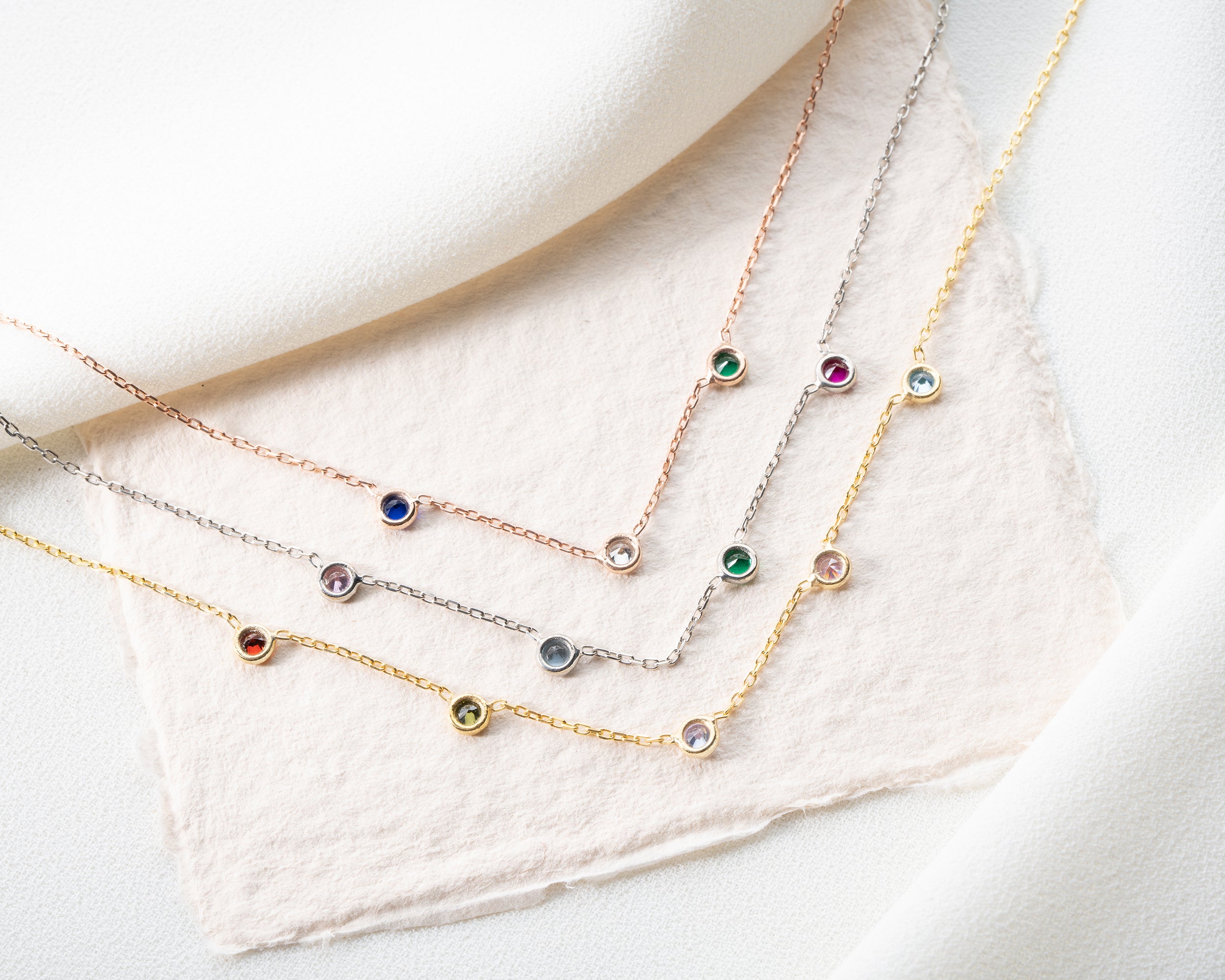 Minimalist Family Birthstone Station Necklace