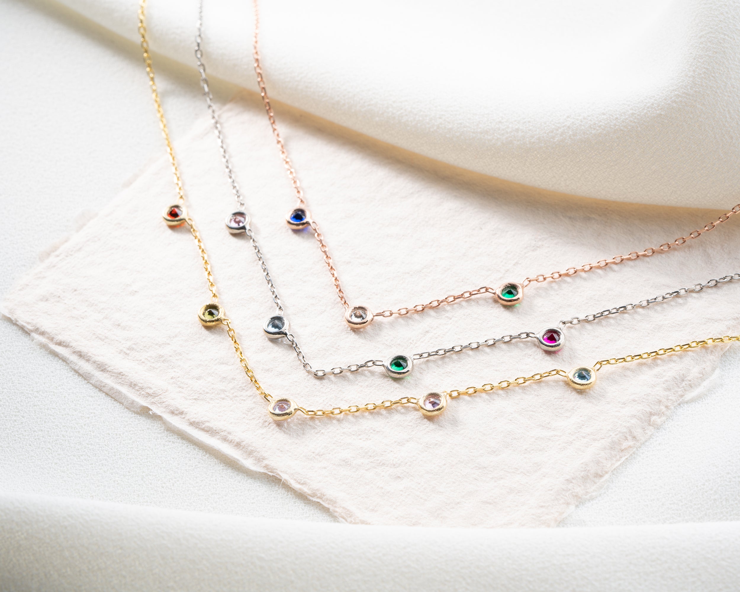 Minimalist Family Birthstone Station Necklace
