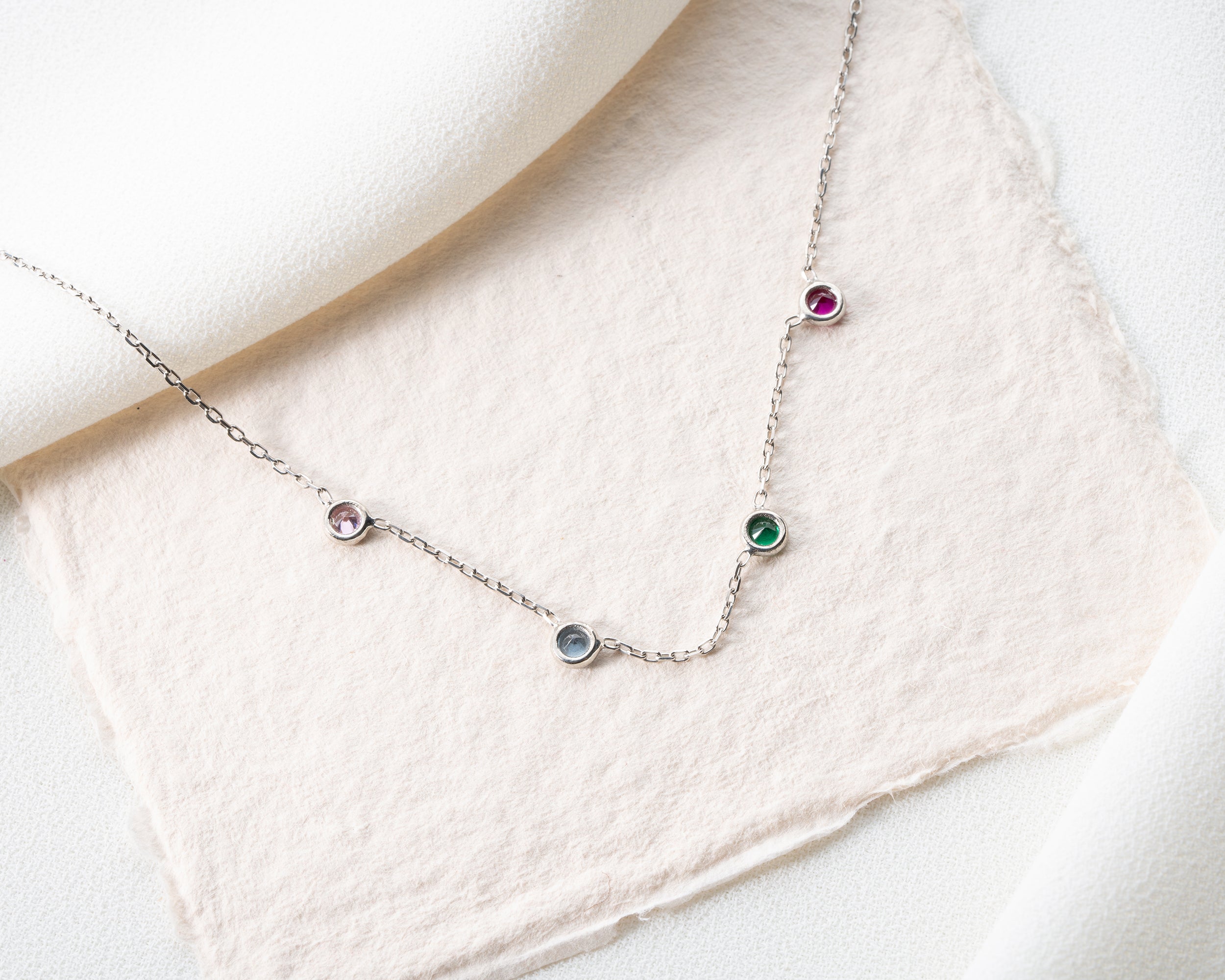 Minimalist Family Birthstone Station Necklace