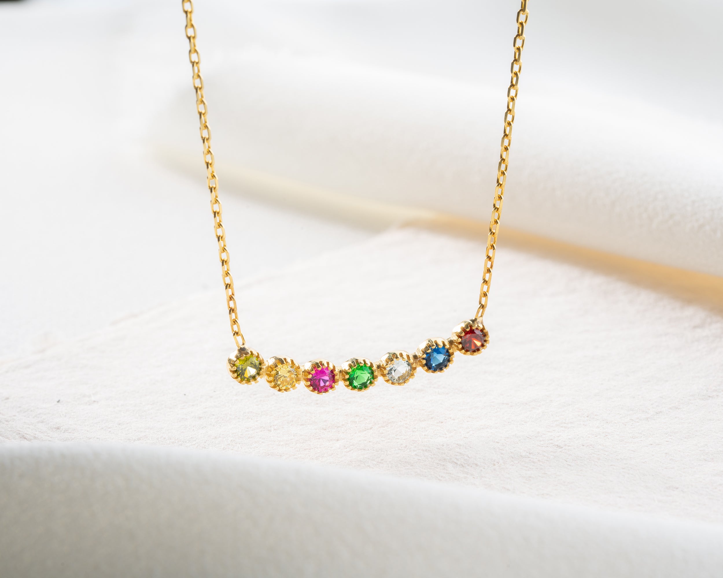 Curved Bar Family Birthstone Necklace