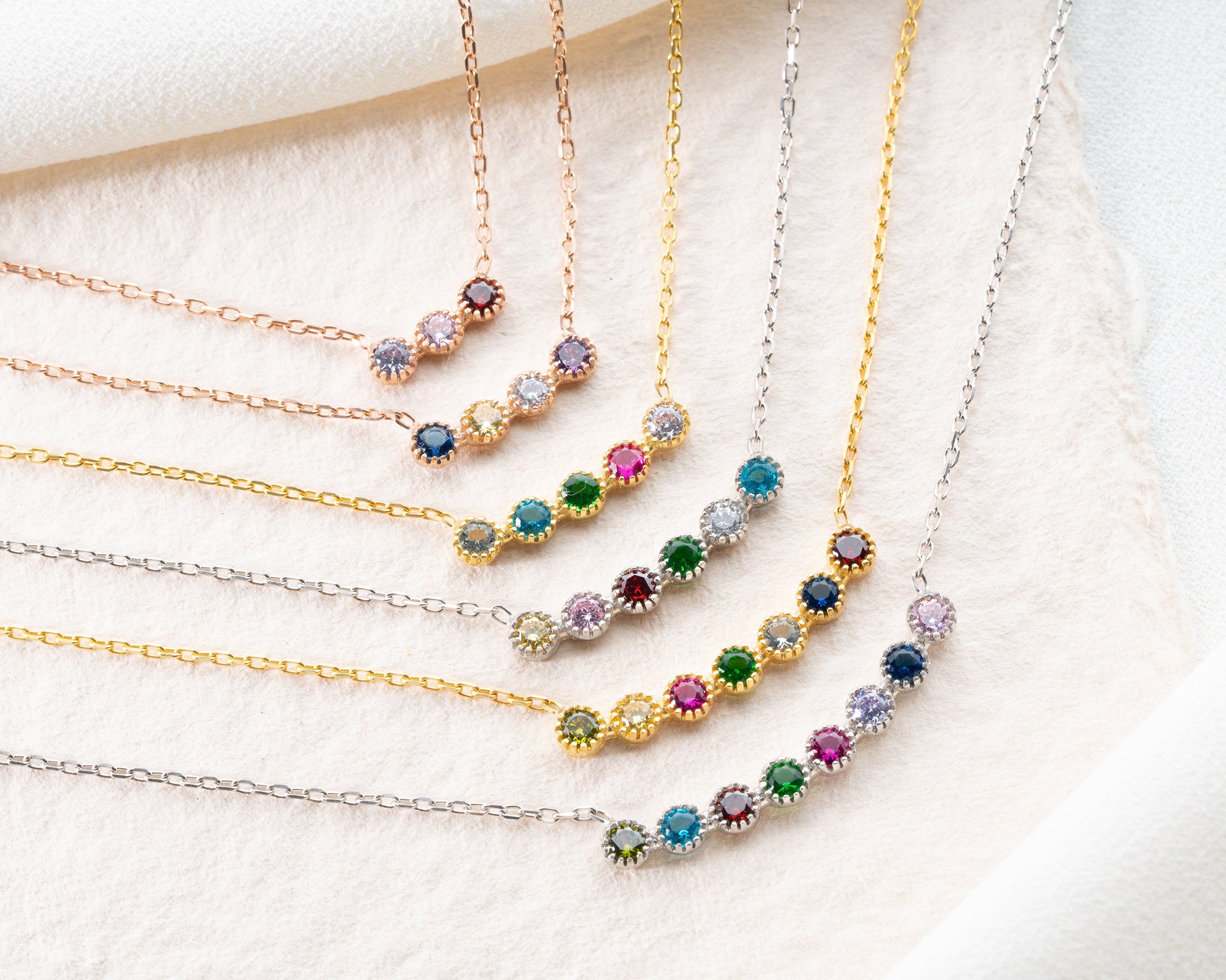 Curved Bar Family Birthstone Necklace