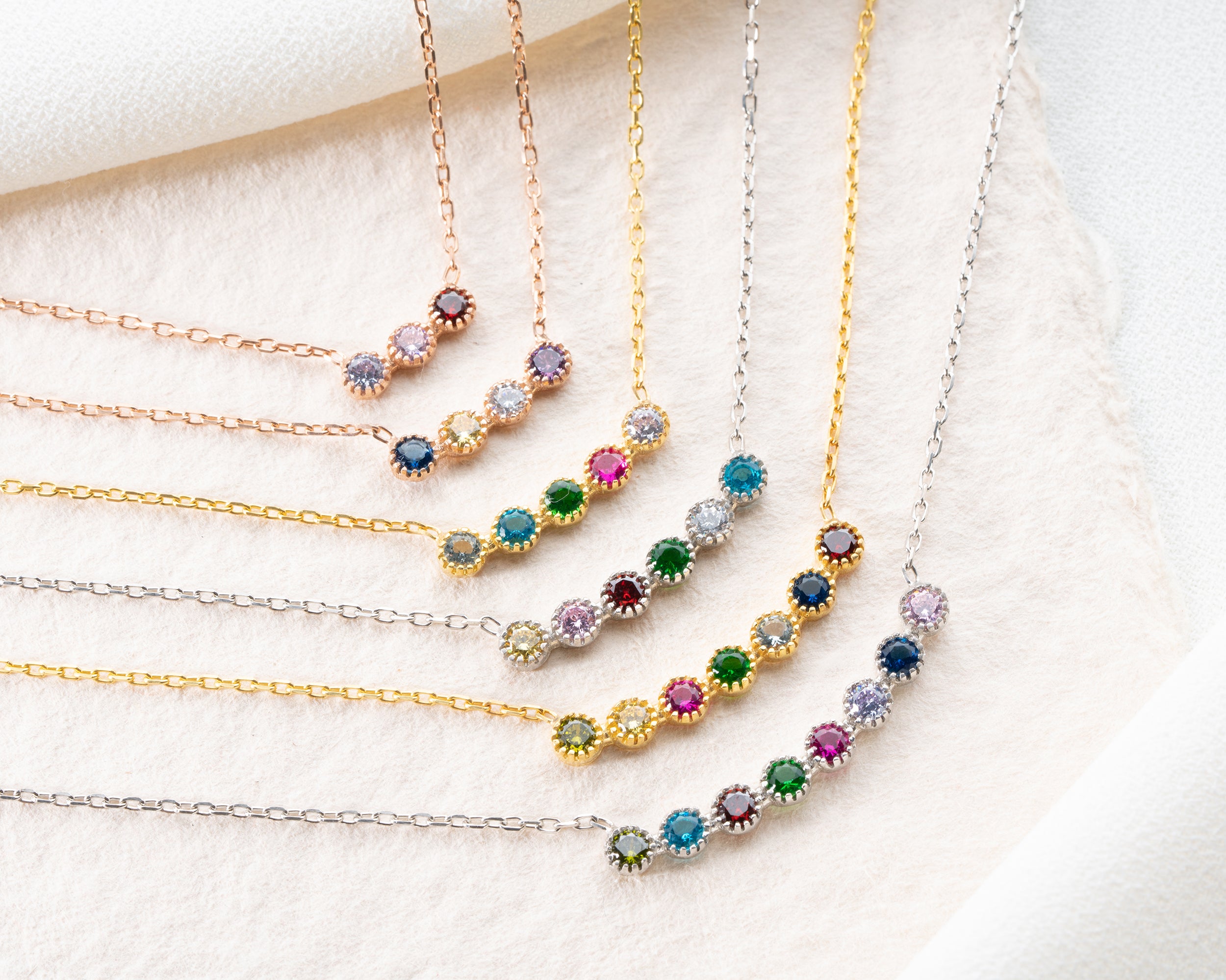 Curved Bar Family Birthstone Necklace