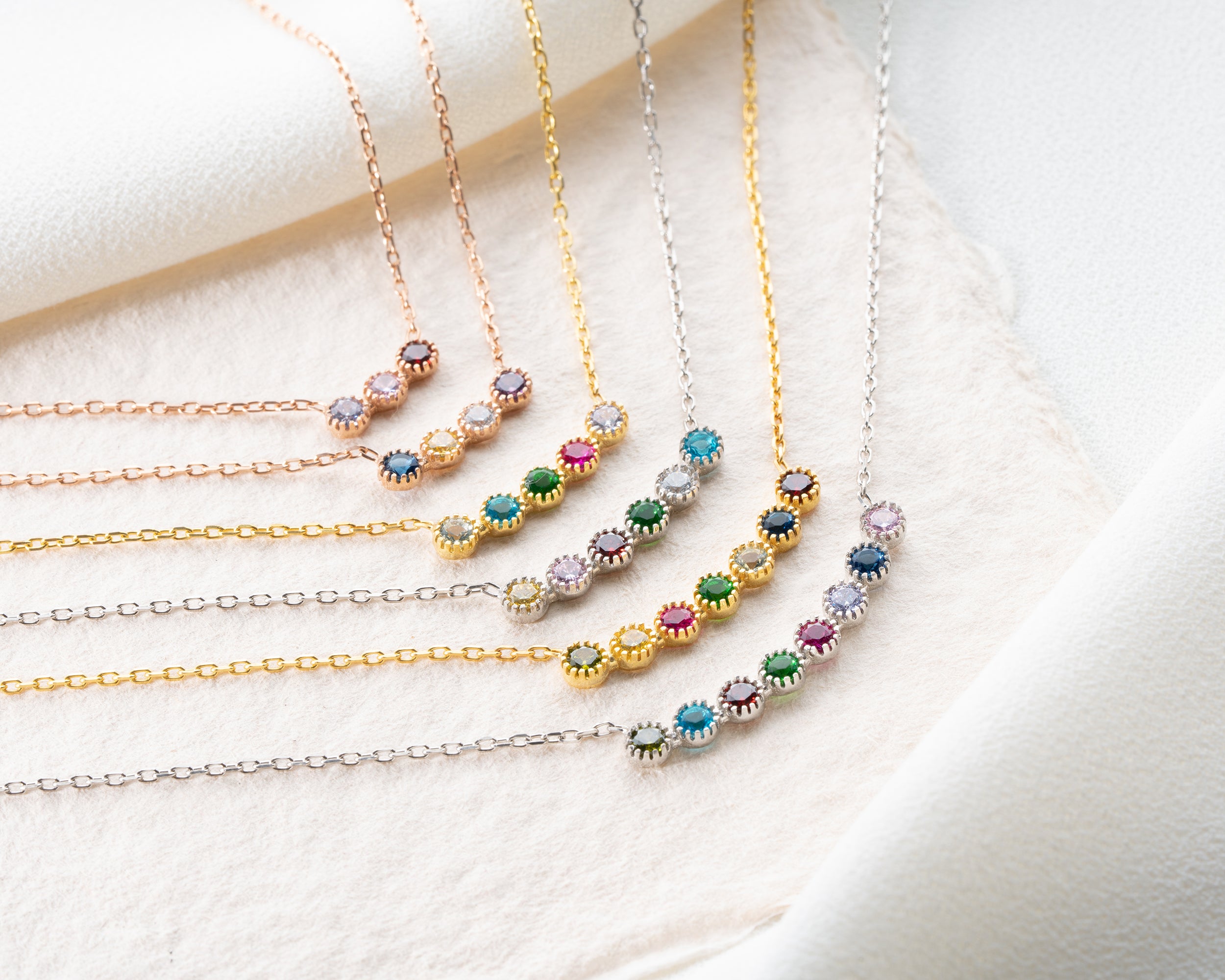 Curved Bar Family Birthstone Necklace