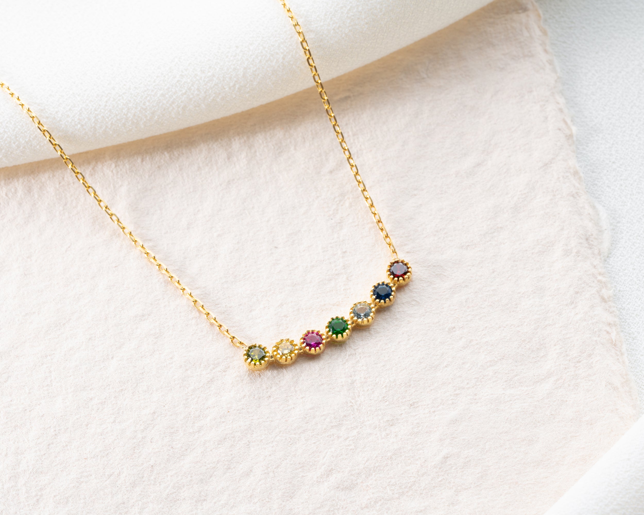 Curved Bar Family Birthstone Necklace