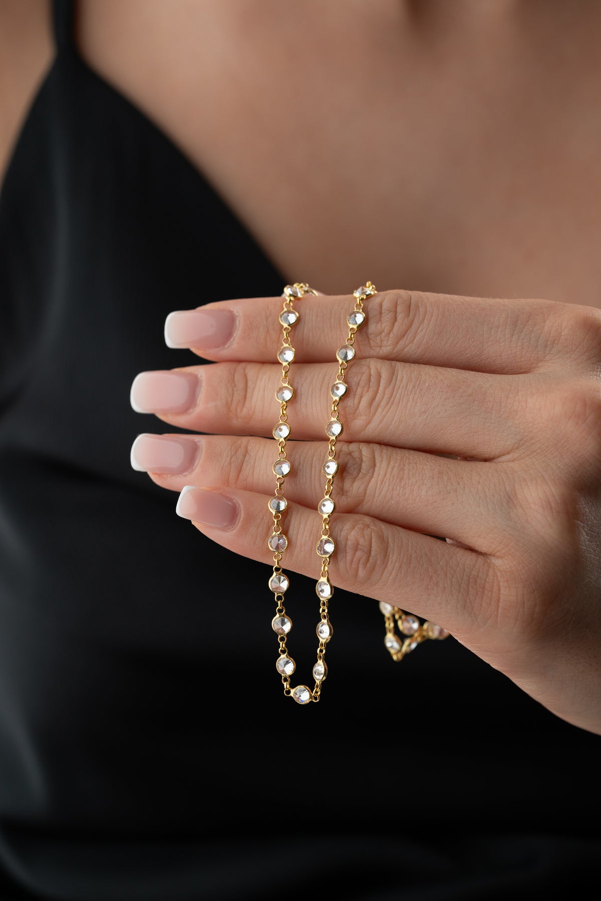 Round Crystal Station Chain Necklace