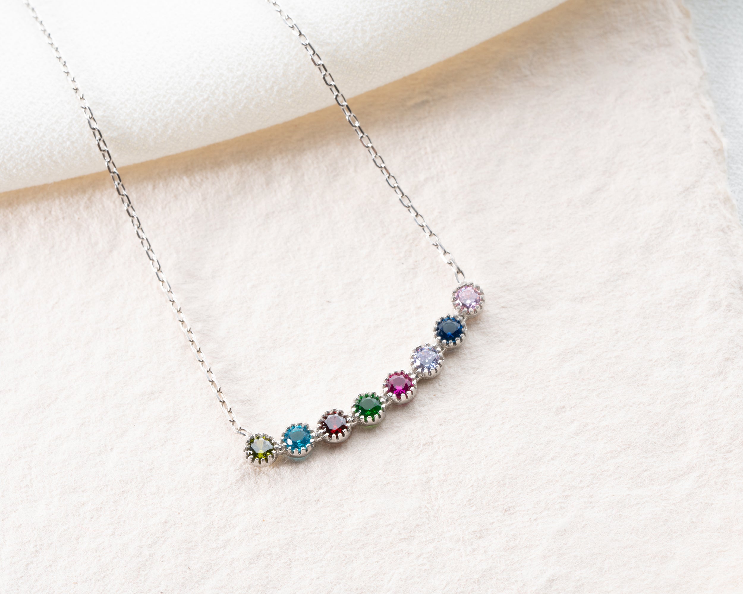 Curved Bar Family Birthstone Necklace