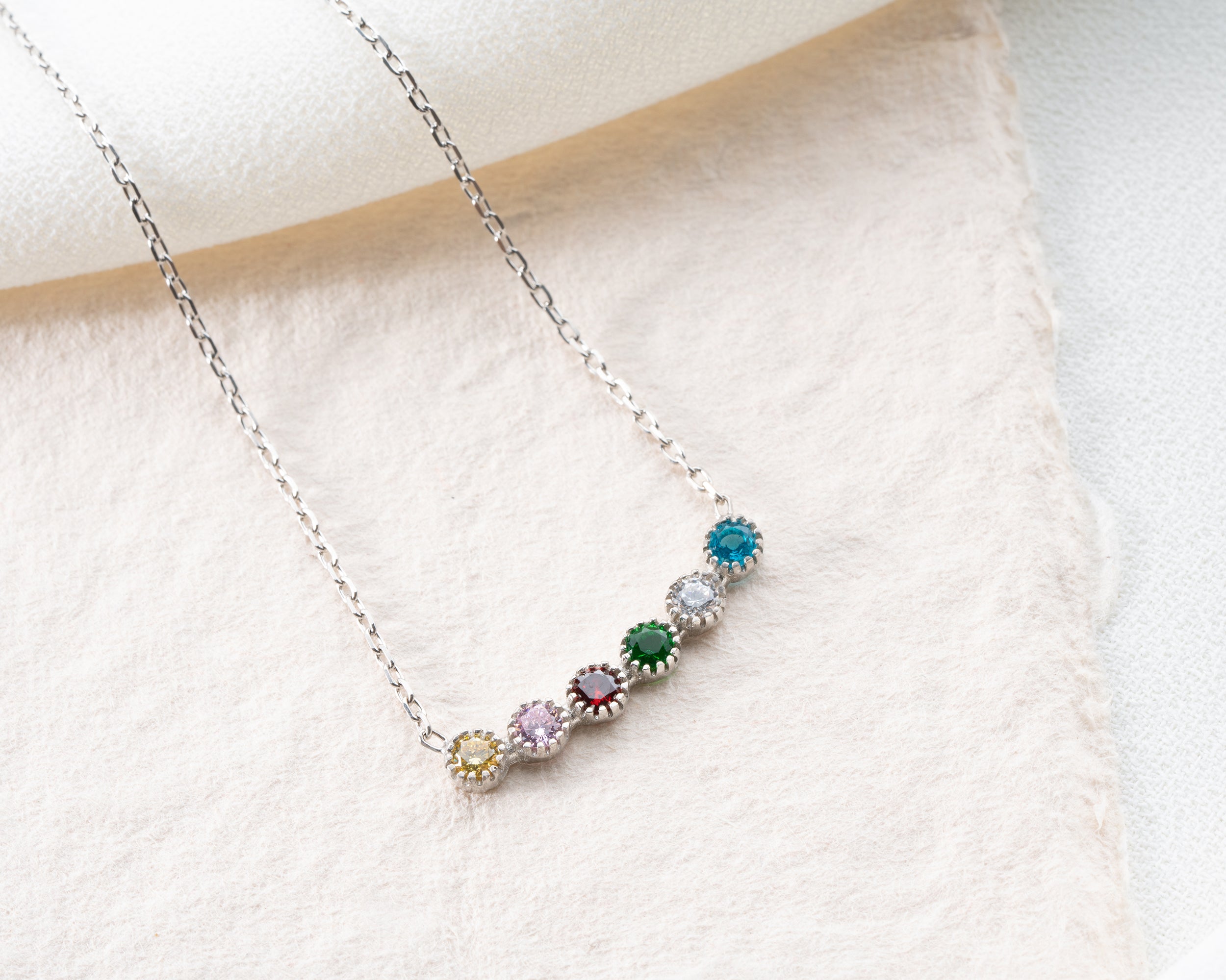 Curved Bar Family Birthstone Necklace