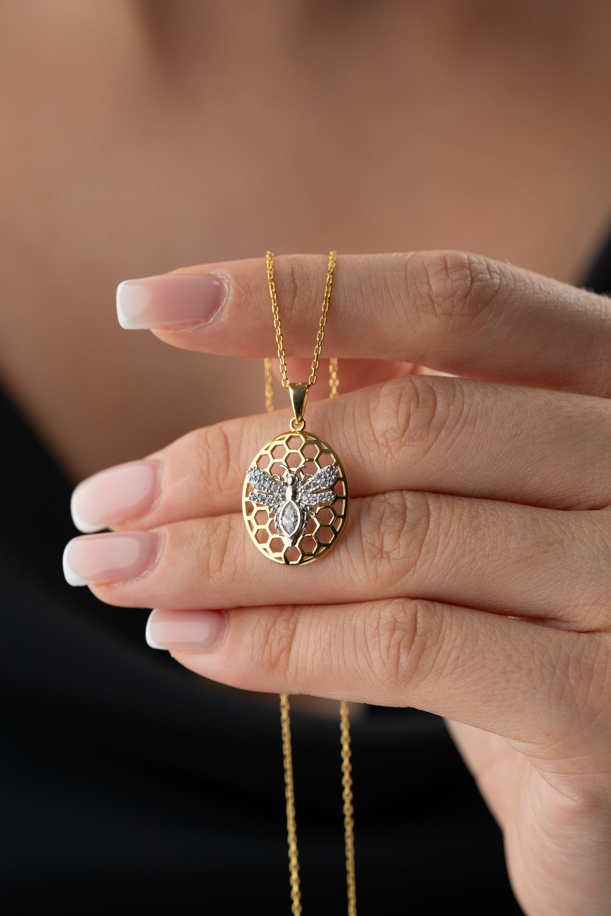 Bee Honeycomb Pendant Necklace