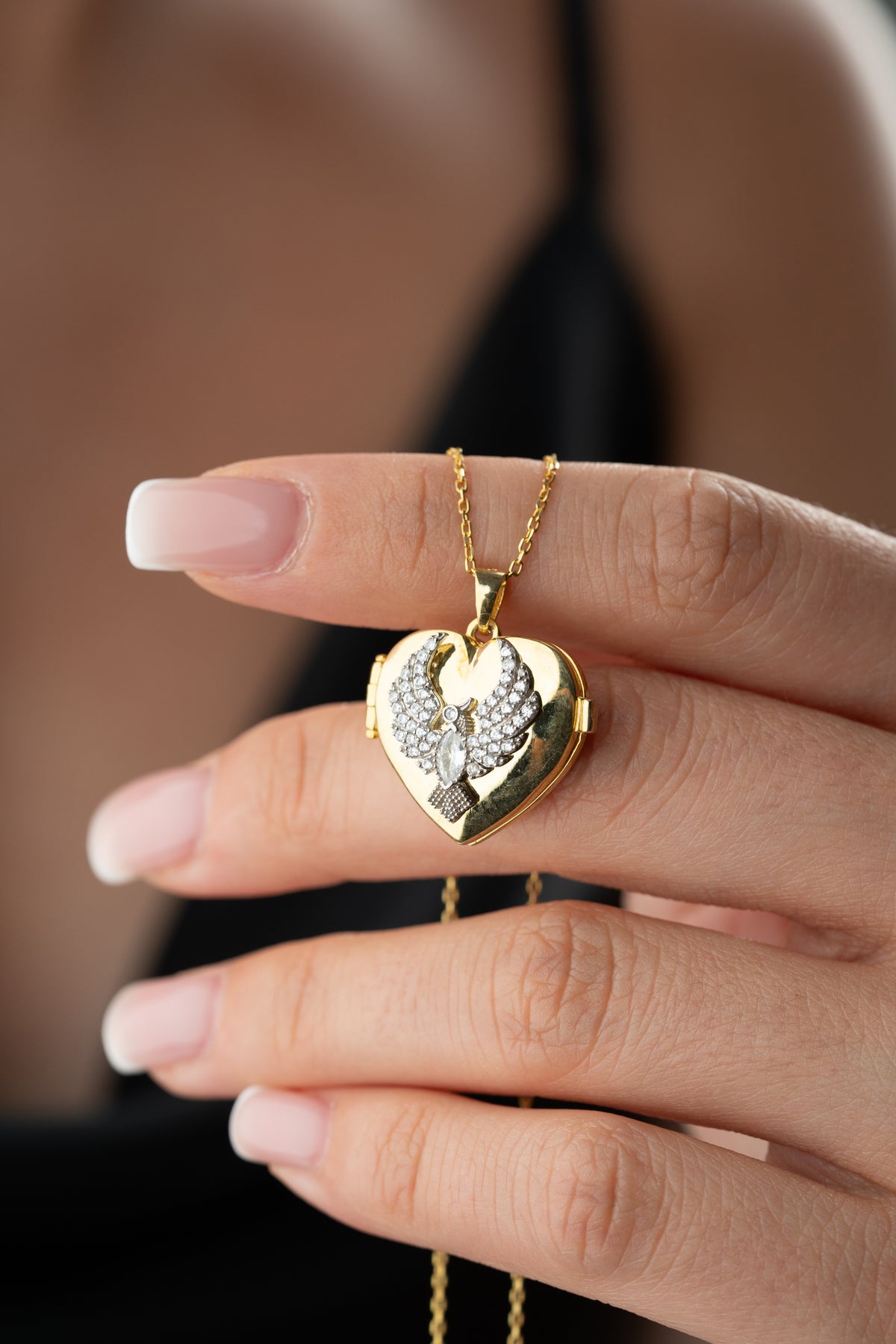 Angel Wings Heart Locket Necklace