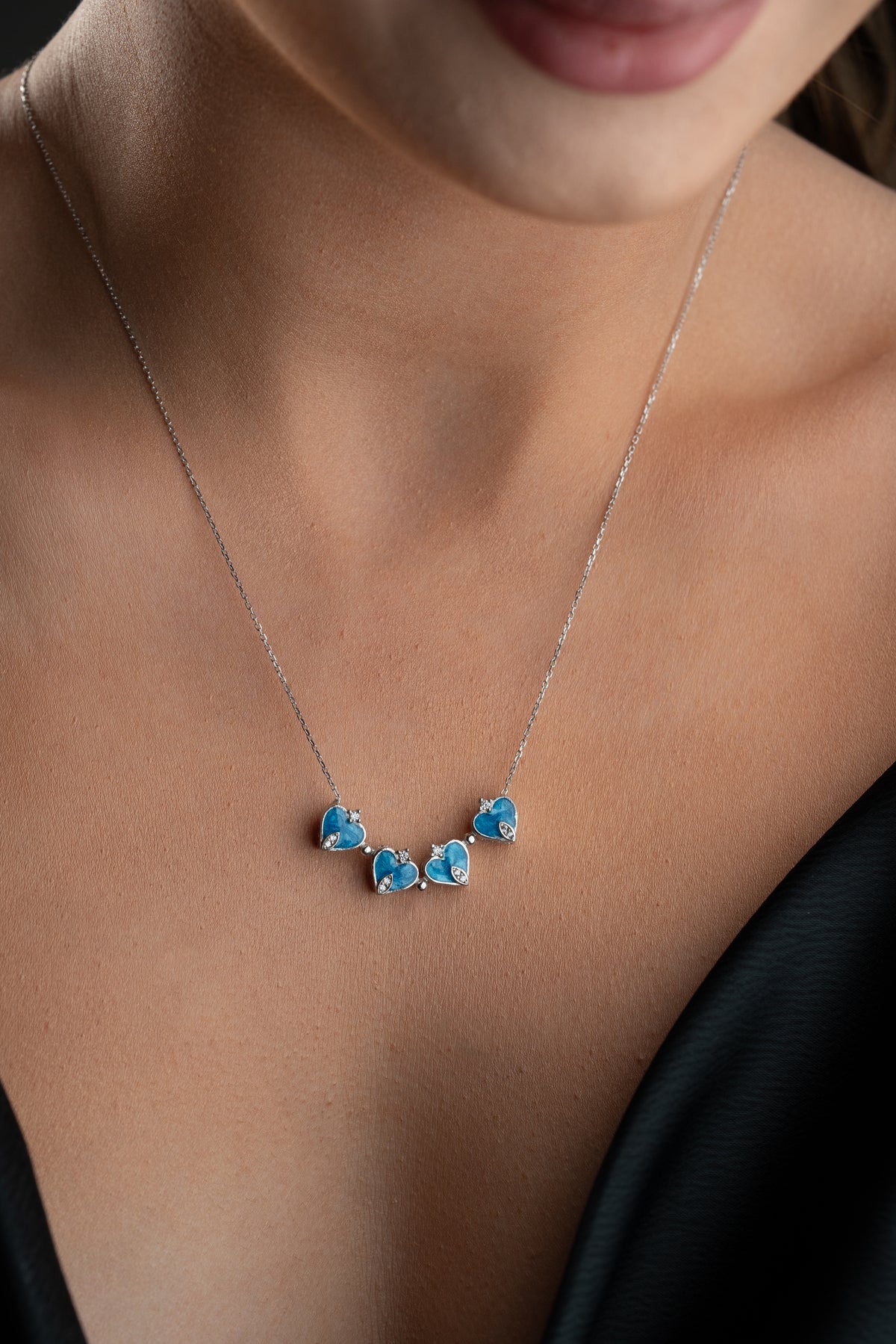 Convertible Blue Clover Heart Necklace