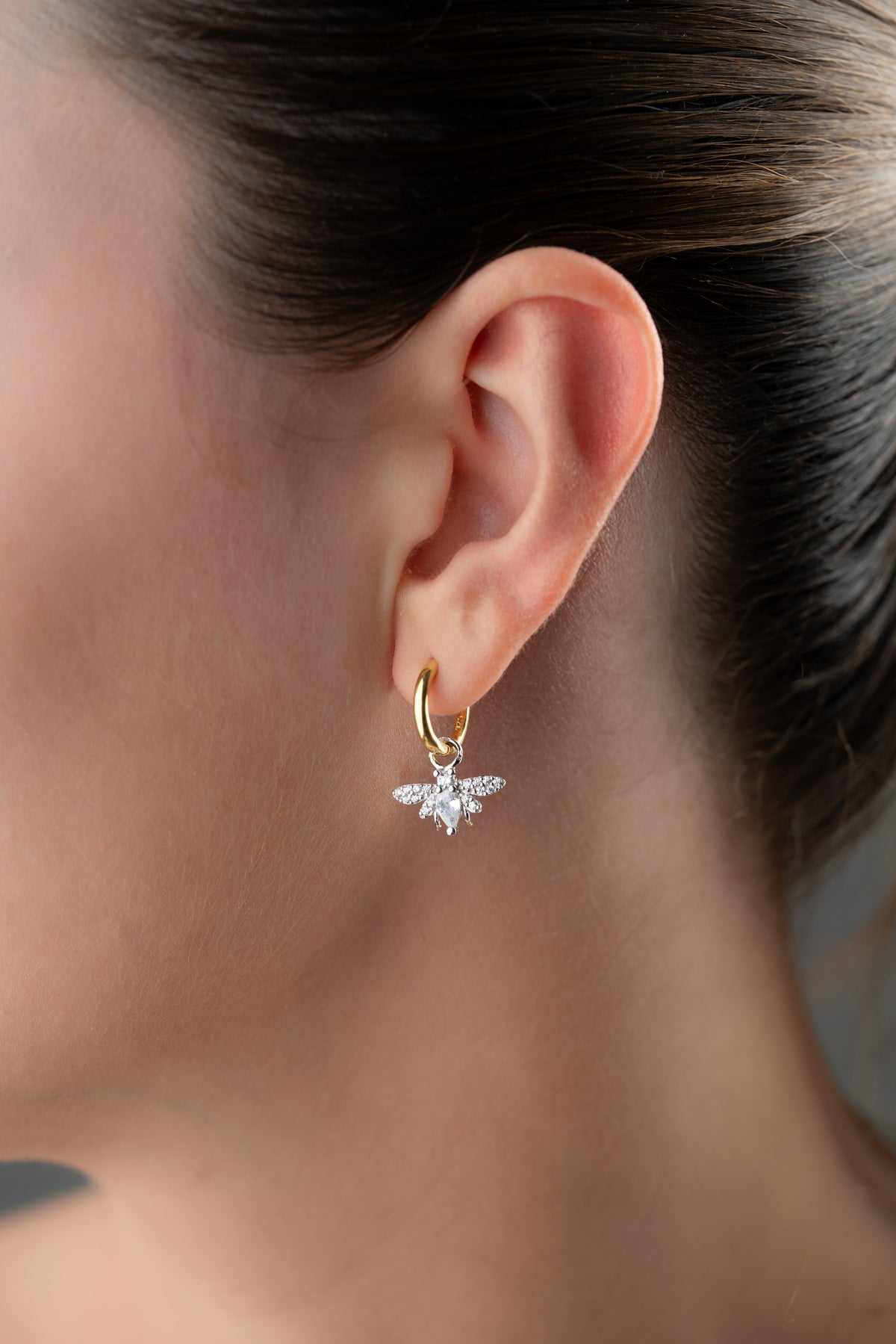 Pave Crystal Bee Charm Huggie Earrings