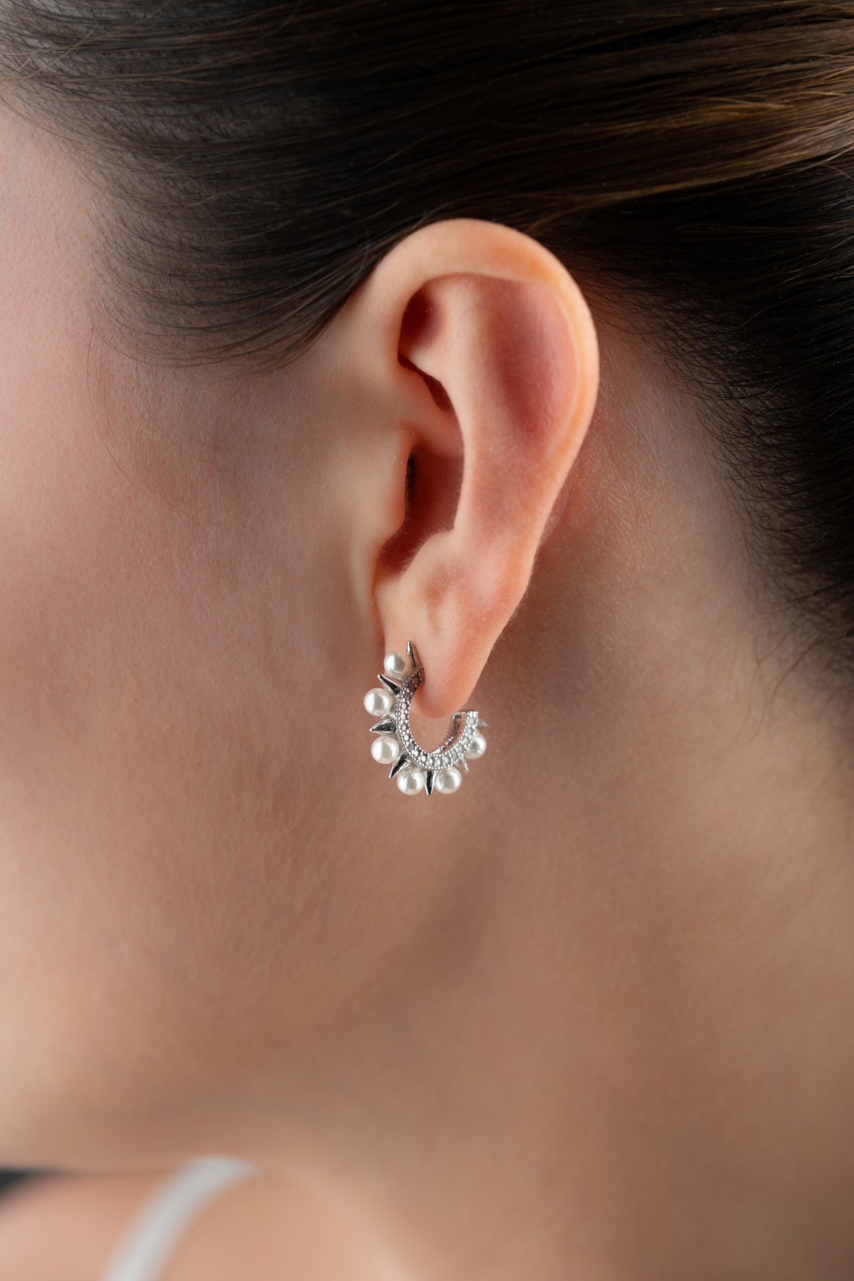 Pearl Spike Hoop Earrings