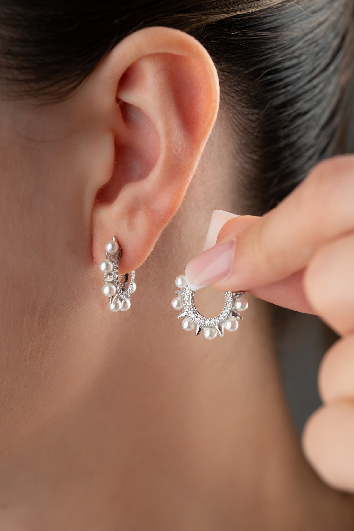 Pearl Spike Hoop Earrings