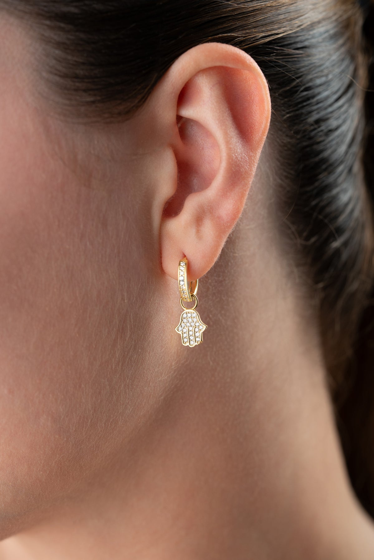 Hamsa Hand Pave Huggie Earrings