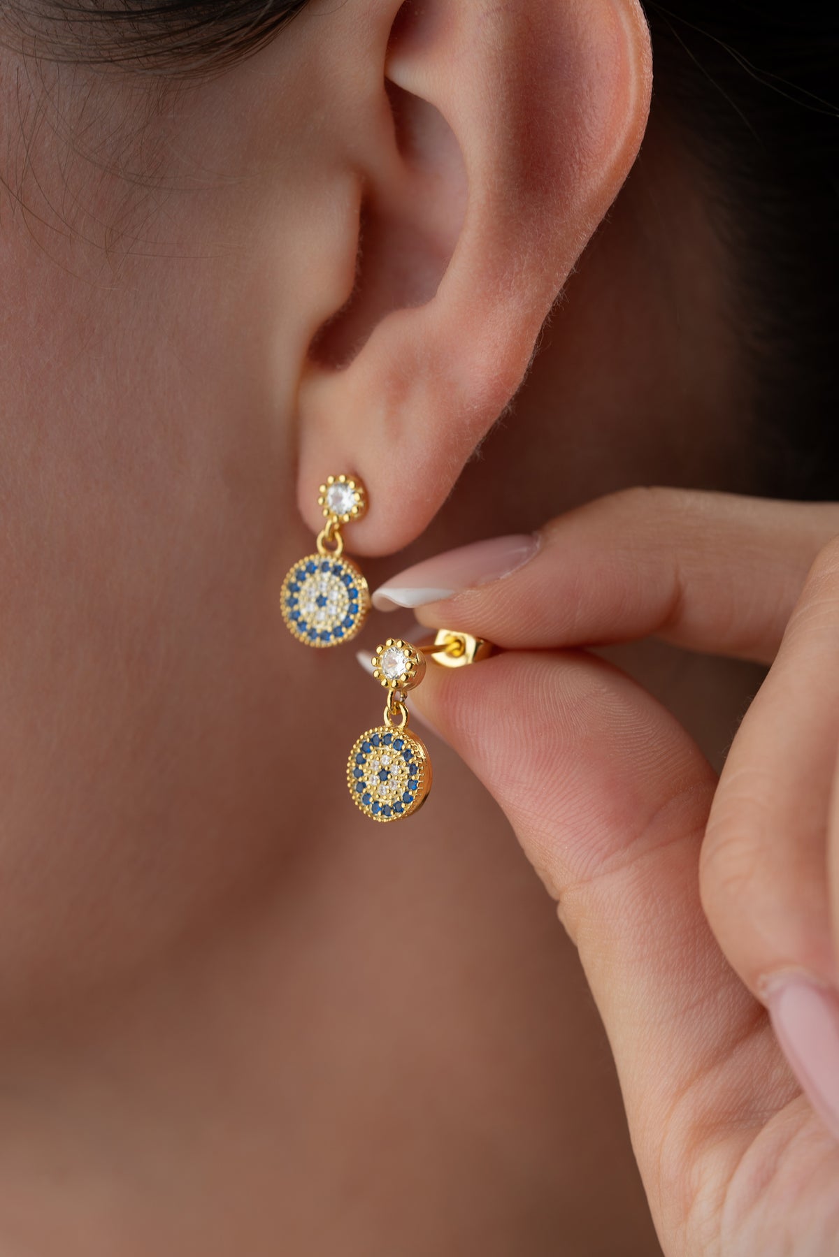 Gold Pave Evil Eye Drop Earrings