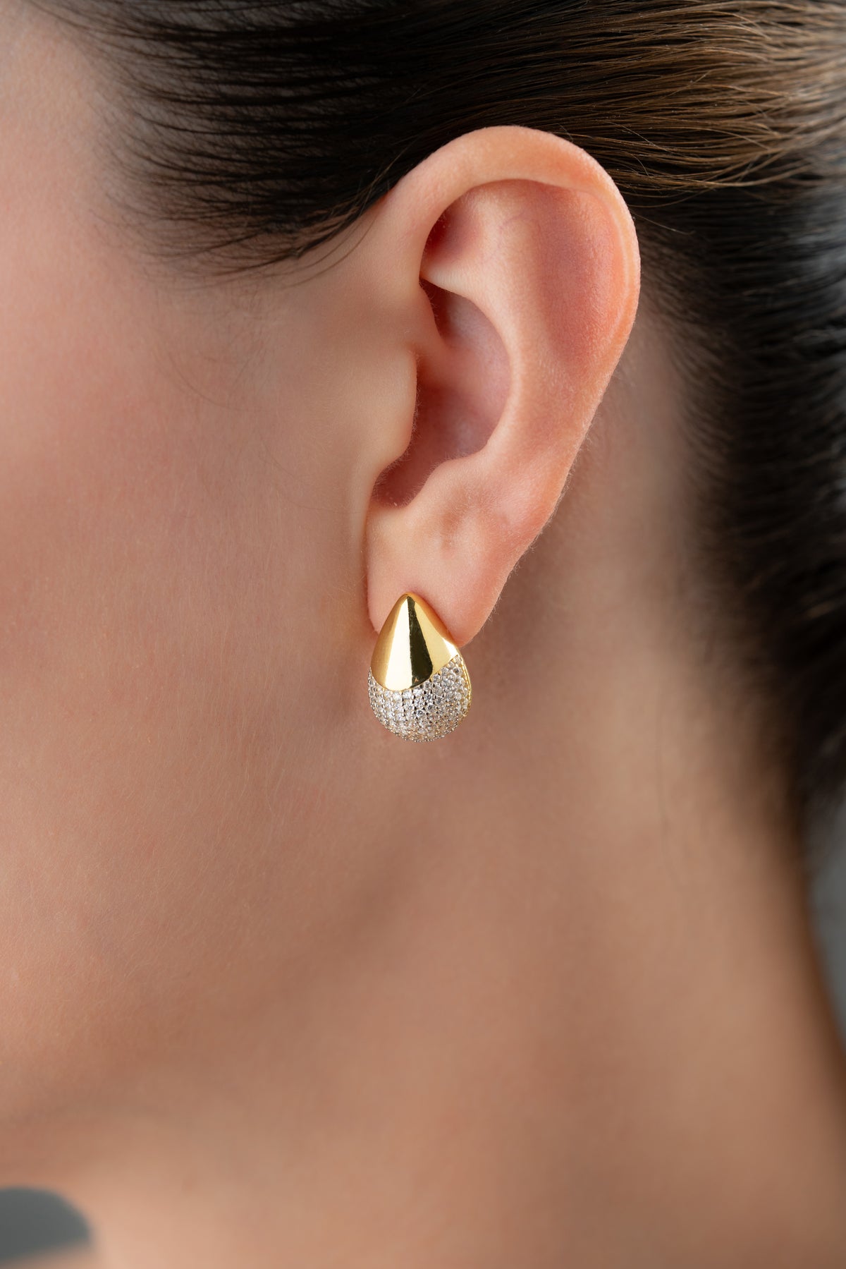 Gold Pave Crystal Teardrop Stud Earrings