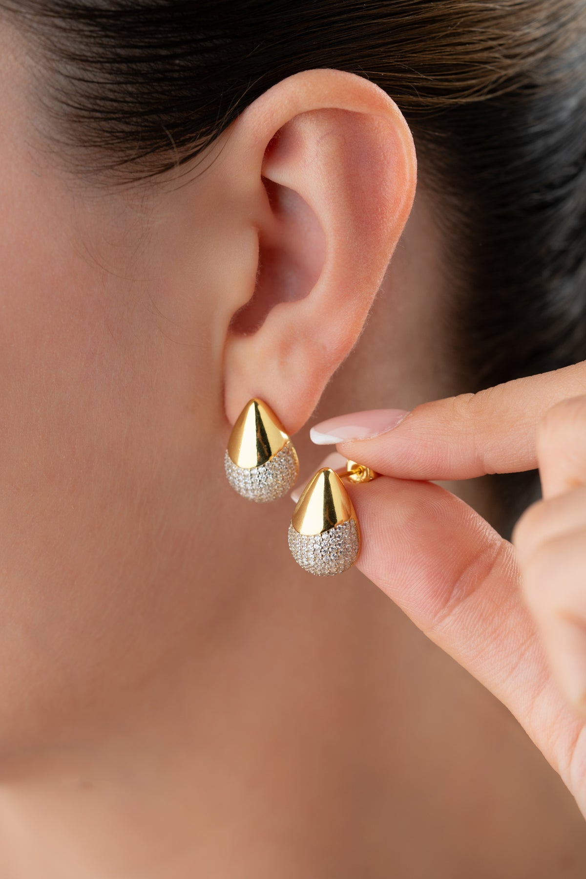 Gold Pave Crystal Teardrop Stud Earrings