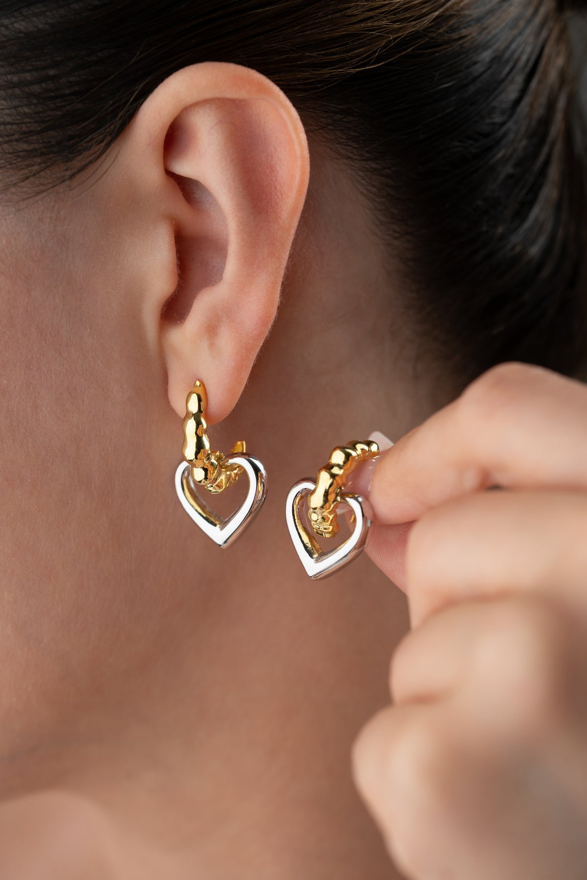 Two Tone Heart Hoop Earrings