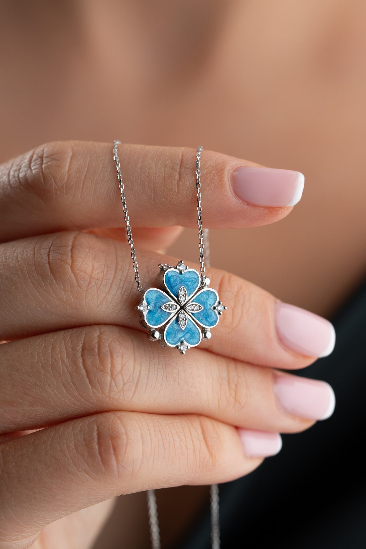 Convertible Blue Clover Heart Necklace