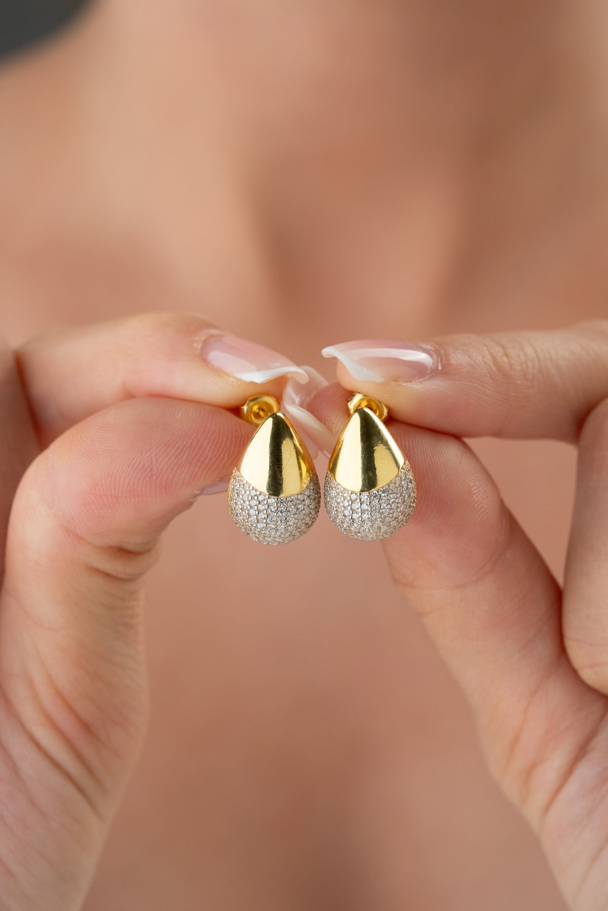 Gold Pave Crystal Teardrop Stud Earrings