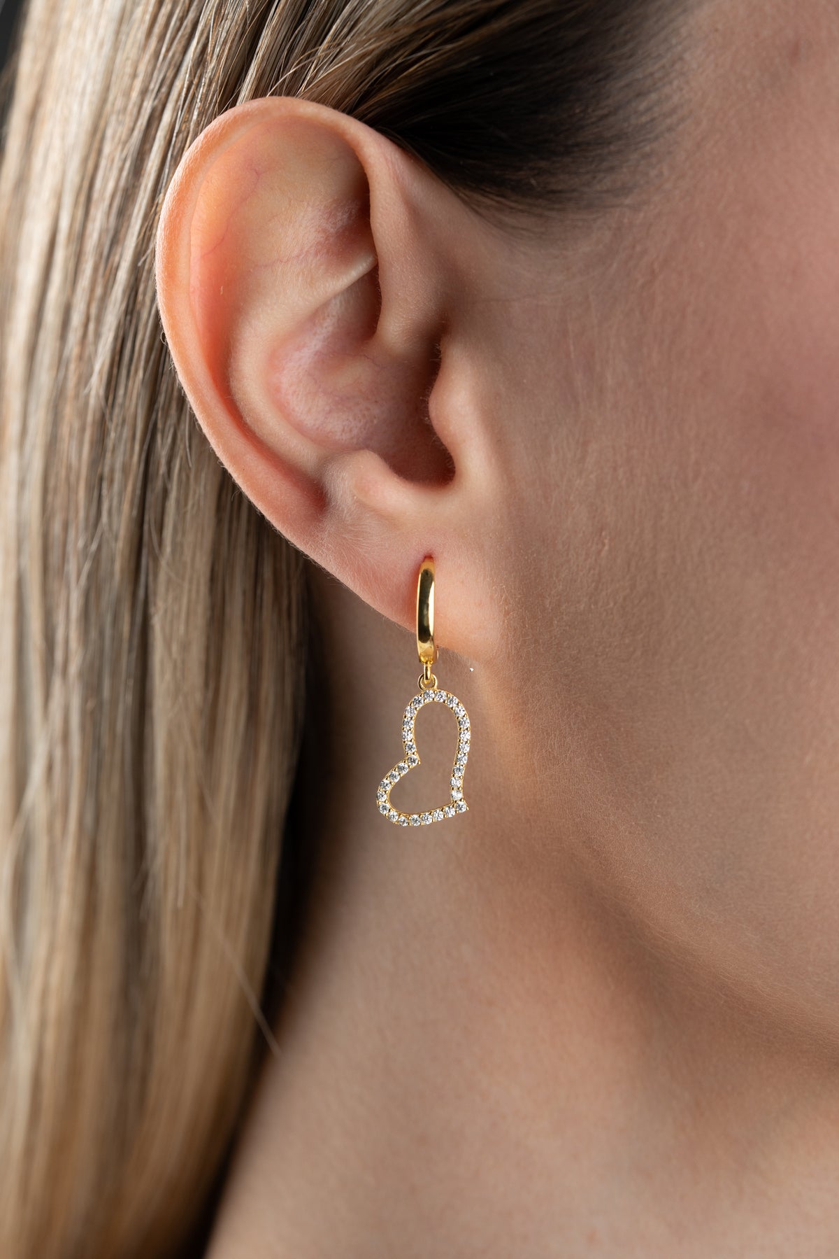 Pave Open Heart Huggie Earrings