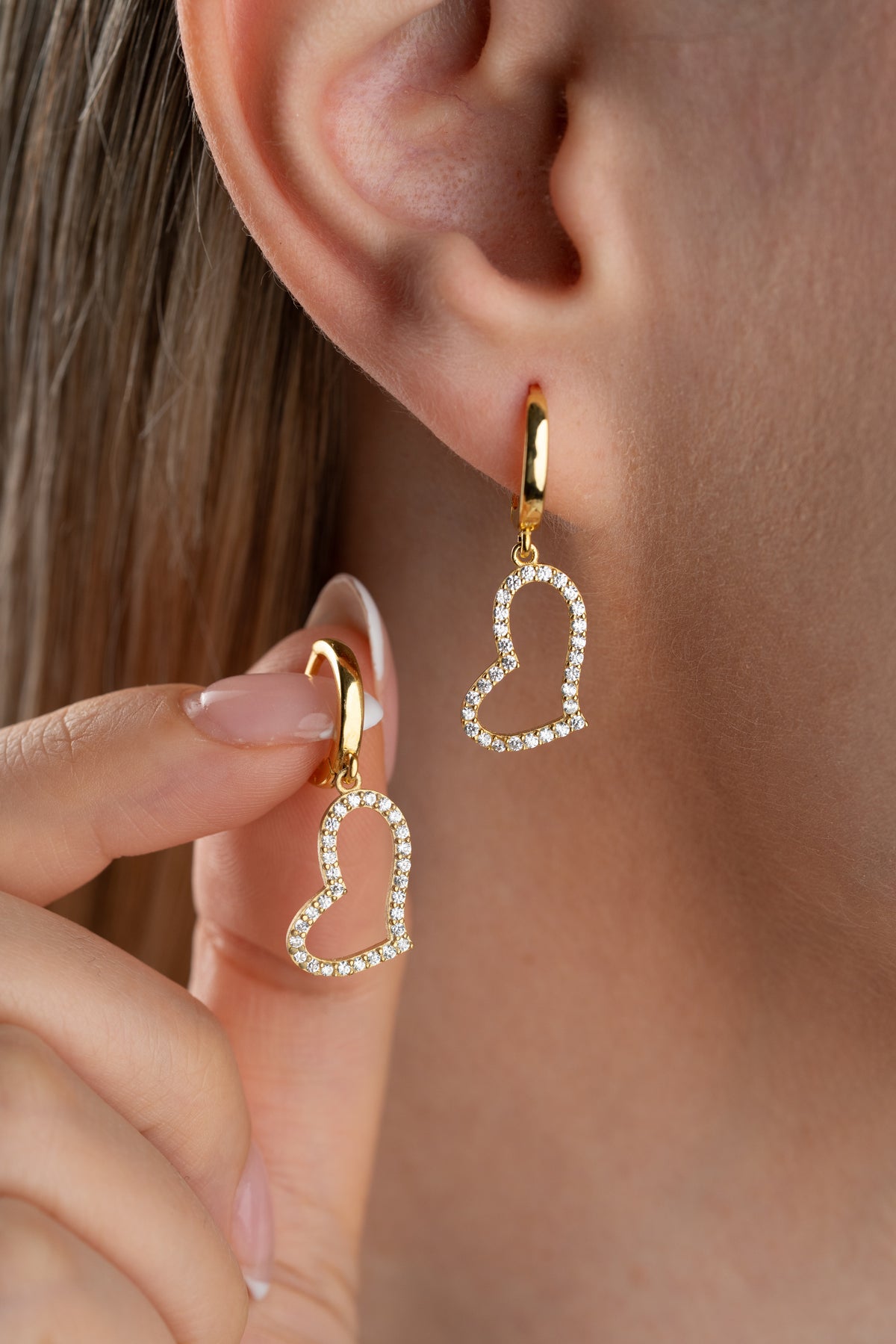 Pave Open Heart Huggie Earrings