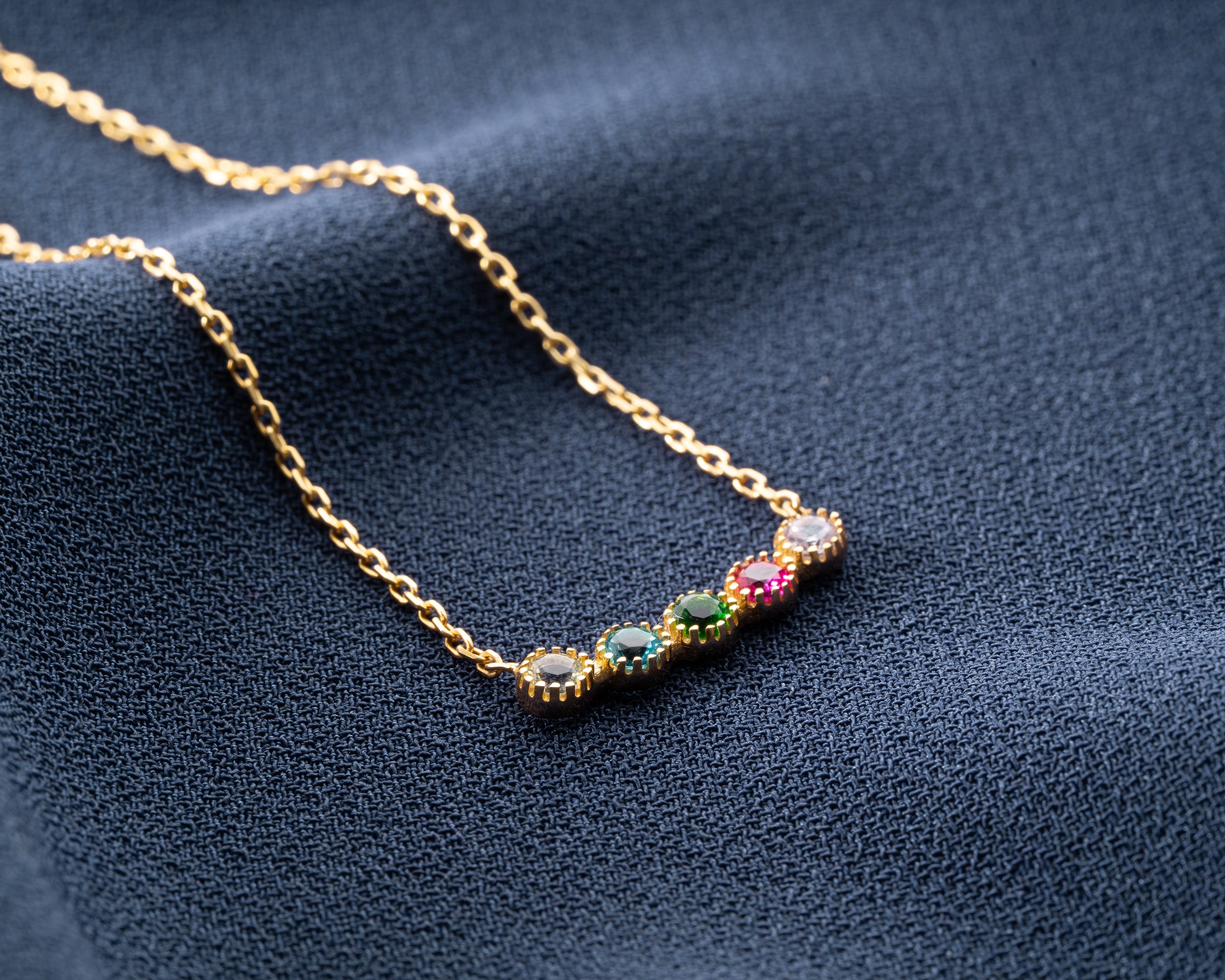 Curved Bar Family Birthstone Necklace