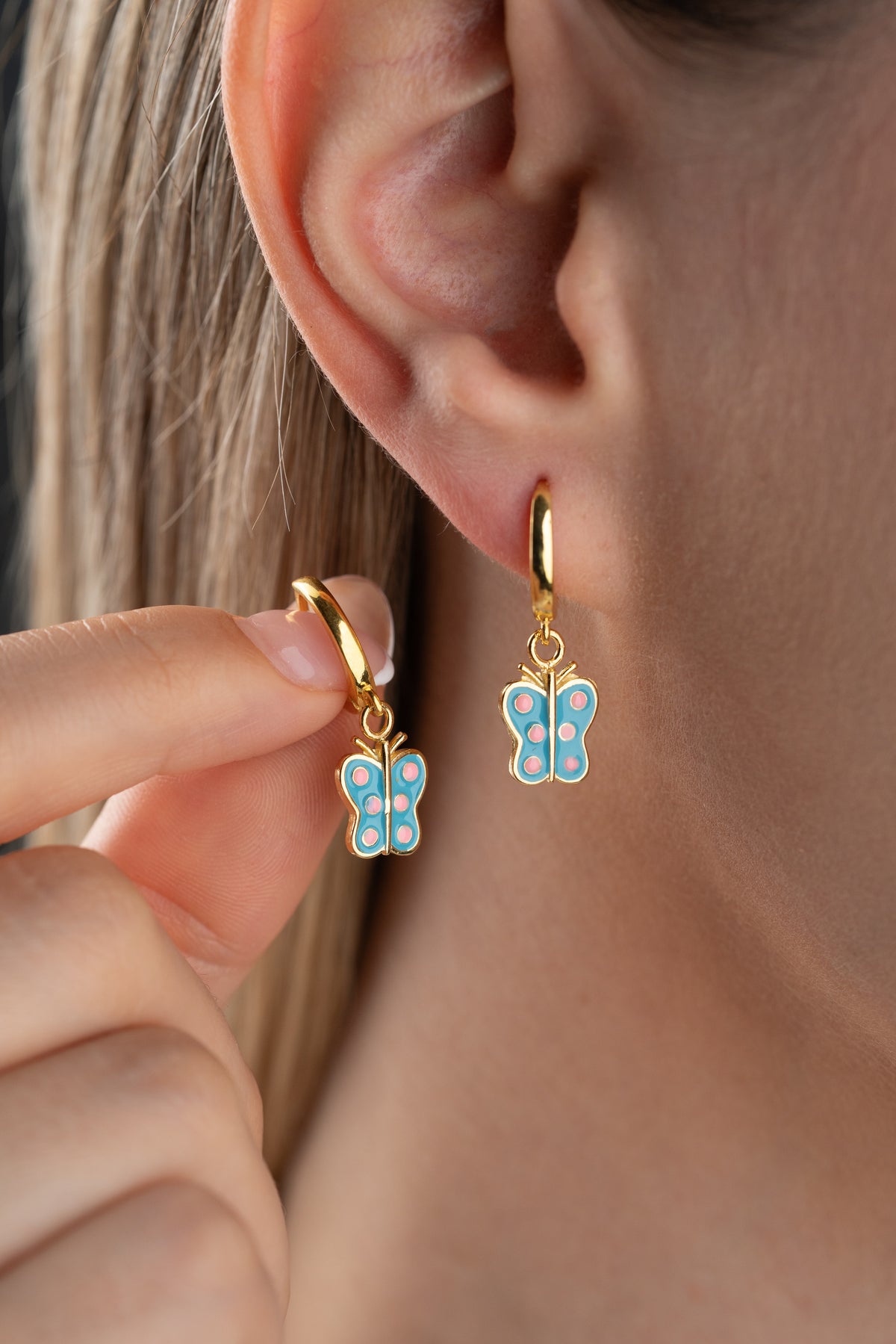 Colorful Enamel Butterfly Huggie Earrings