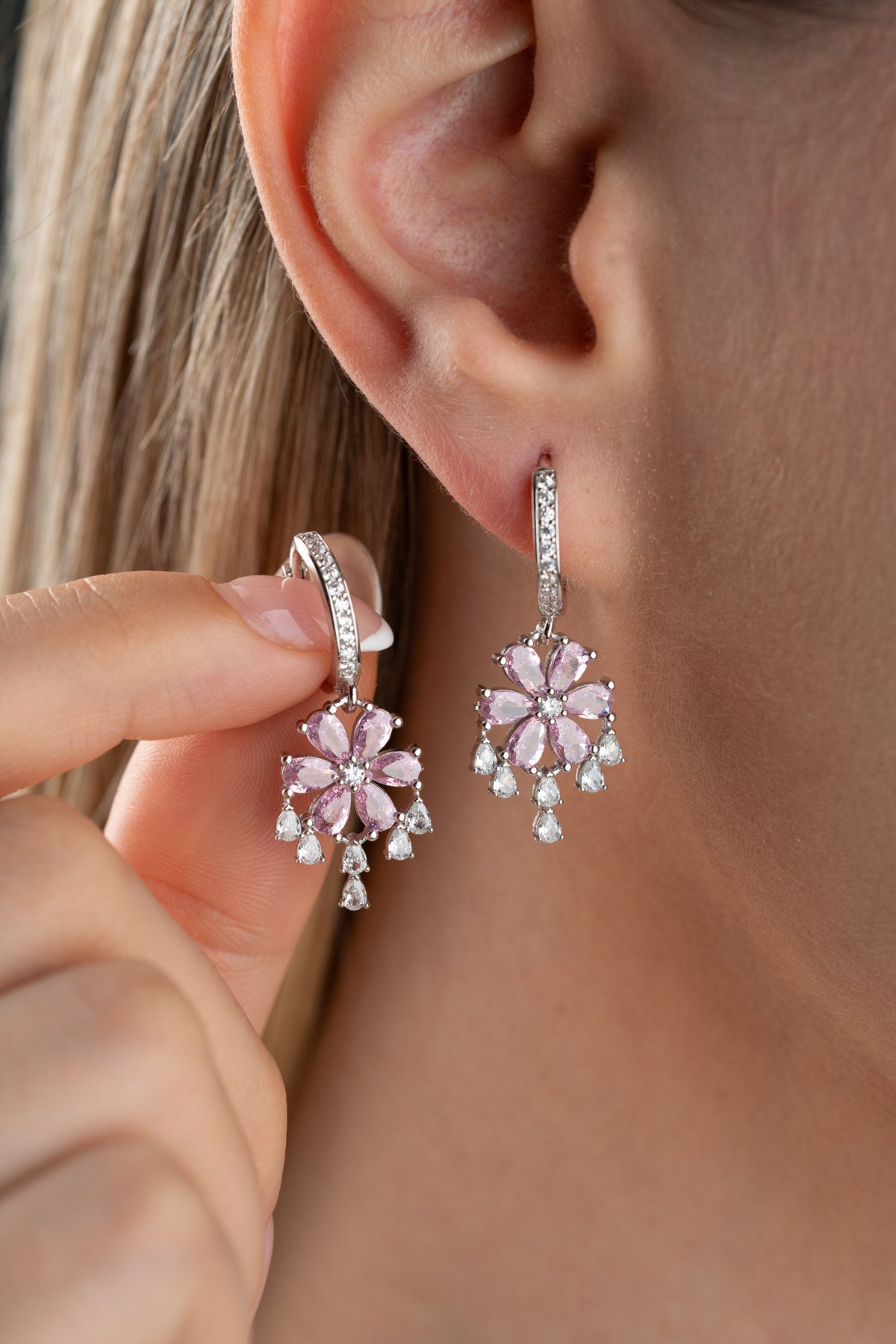 Pink Blossom Chandelier Drop Earrings