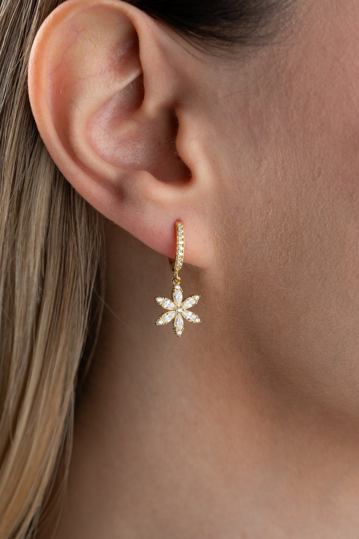 Marquise Flower Dangle Earrings in Gold