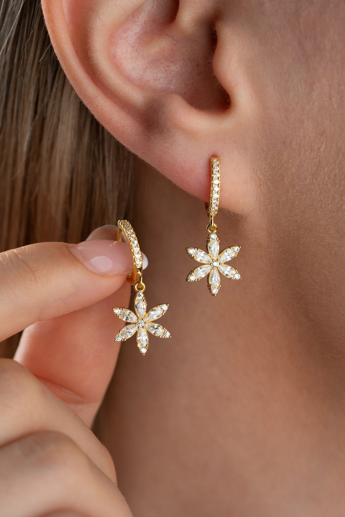 Marquise Flower Dangle Earrings in Gold