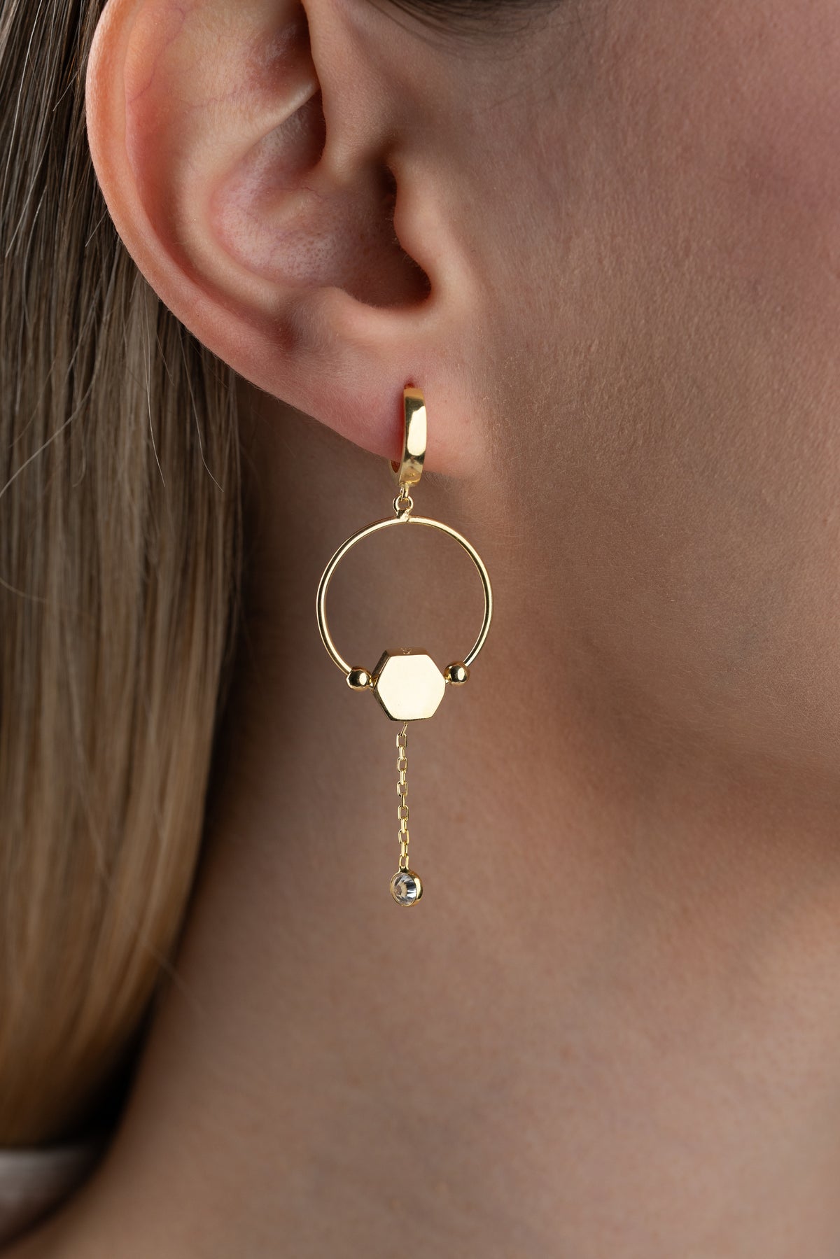 Hexagon Crystal Drop Hoop Earrings