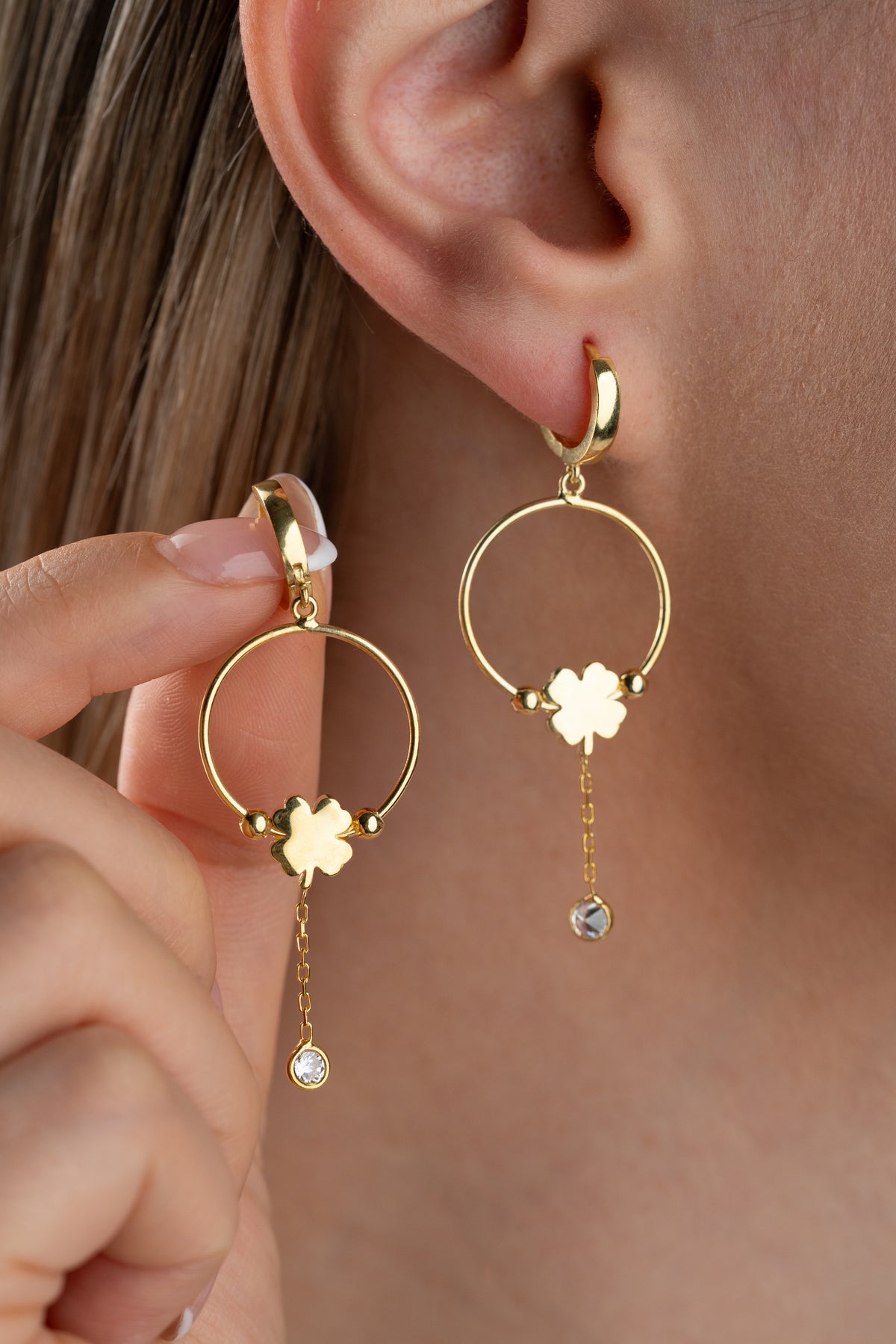 Four Leaf Clover Hoop Drop Earrings