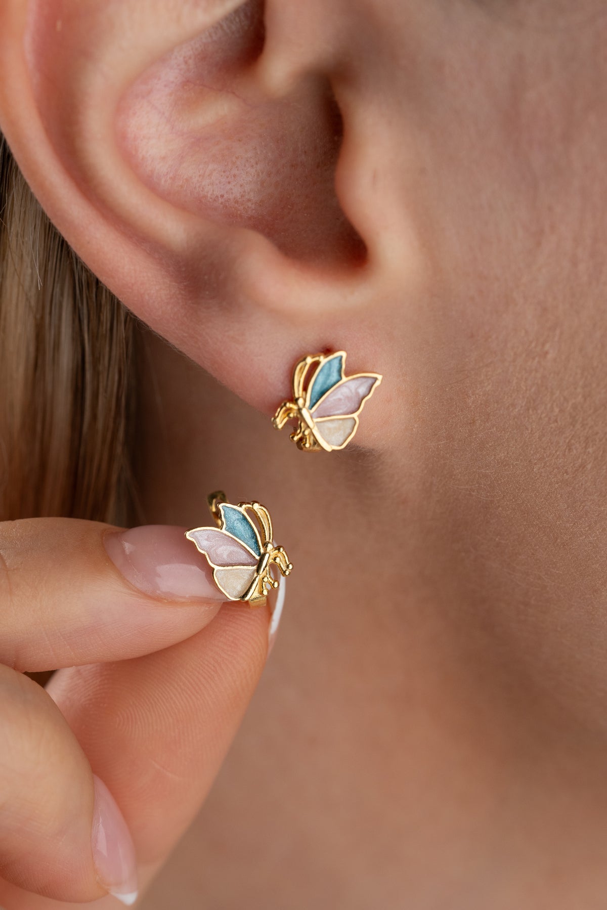 Colorful Enamel Butterfly Huggie Earrings