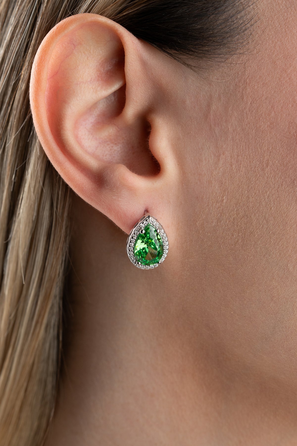 Emerald Green Teardrop Halo Earrings