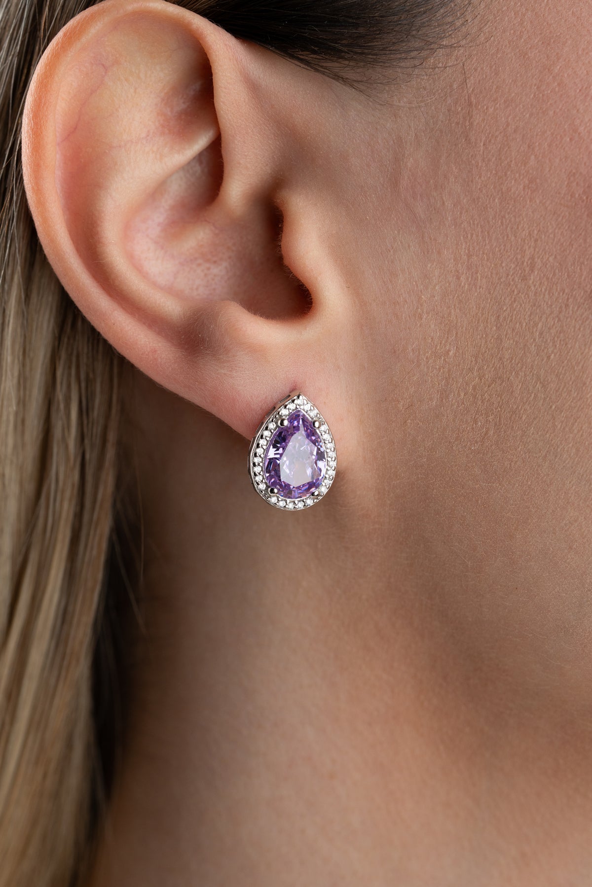 Amethyst Teardrop Halo Earrings