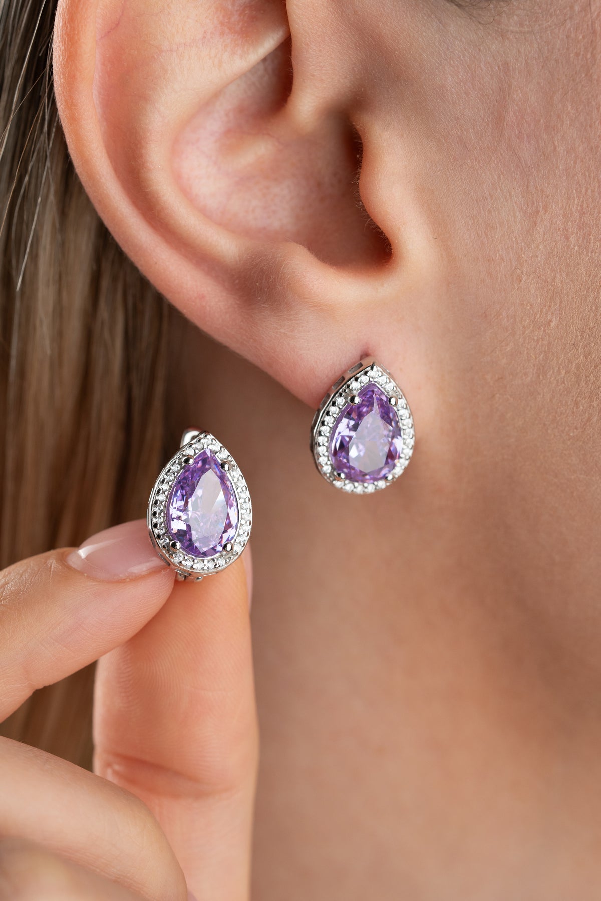 Amethyst Teardrop Halo Earrings